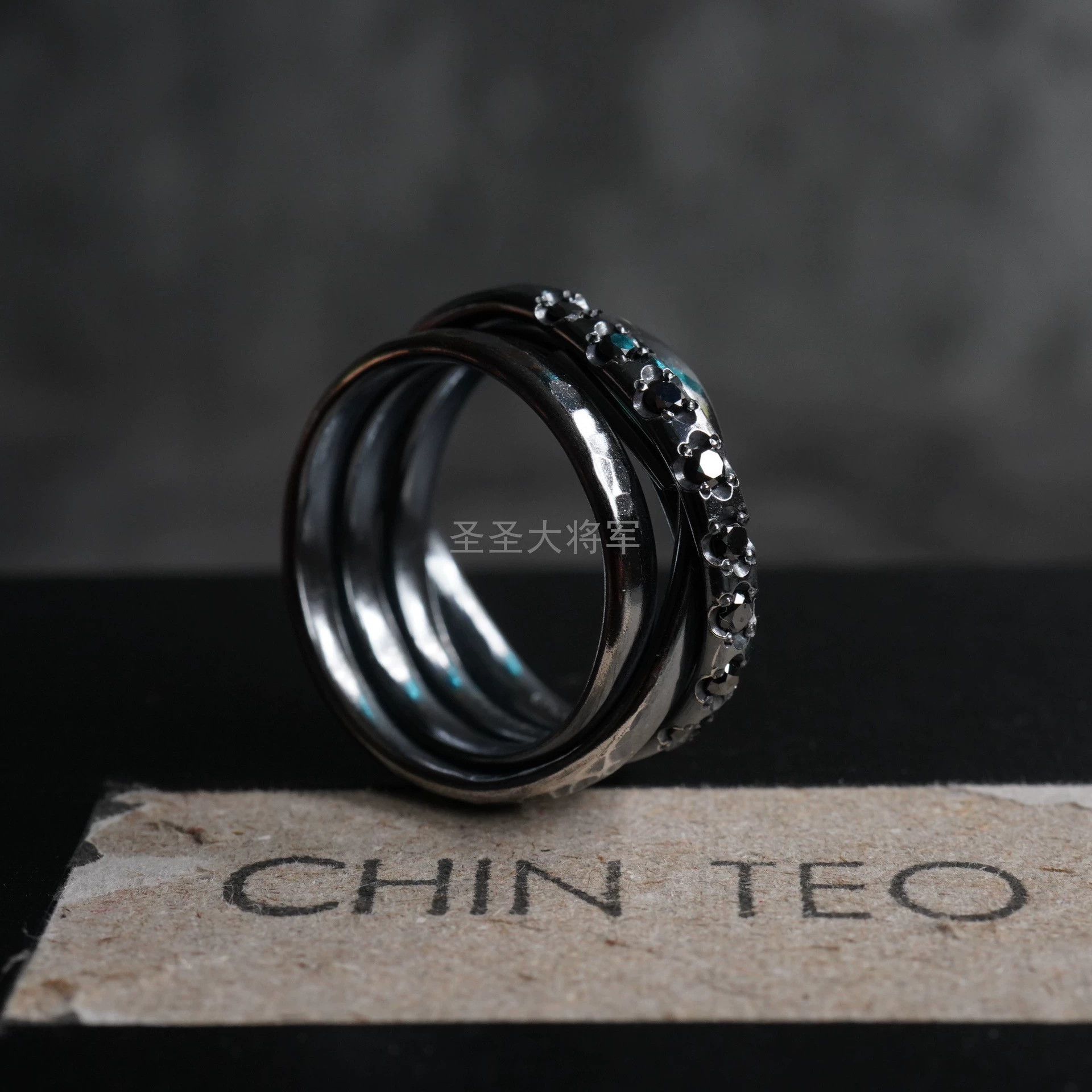 Chin Teo Chin Teo Mini Birdcage 8 Black Diamond Oxidized SS Ring 2 Size ONE SIZE - 5 Thumbnail