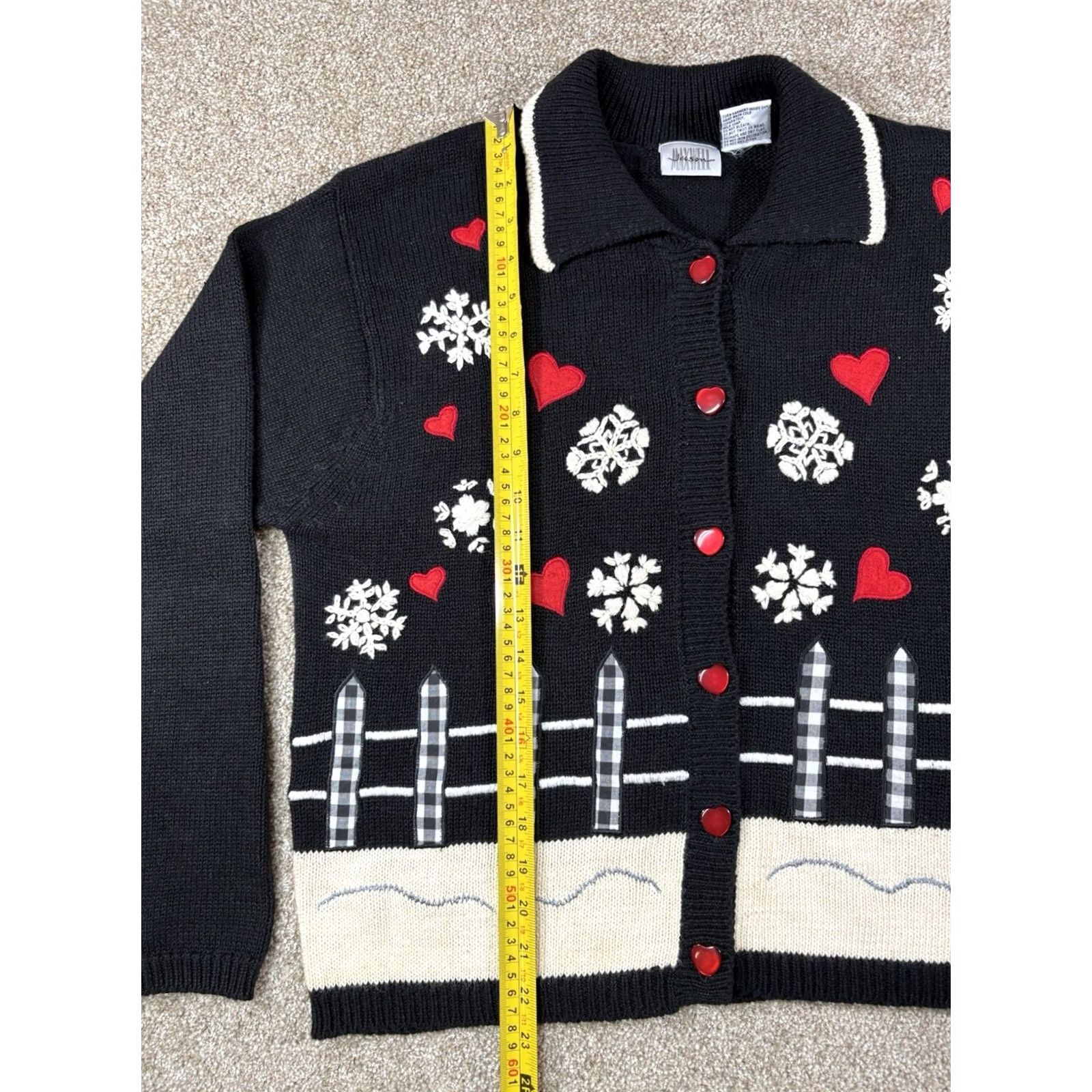 Vintage VINTAGE Jason Maxwell Cardigan Sweater Women M Black Embroidered Snowflakes & Hearts 90s Christmas Holiday Ugly Sweater Size M / US 6-8 / IT 42-44 - 7 Thumbnail
