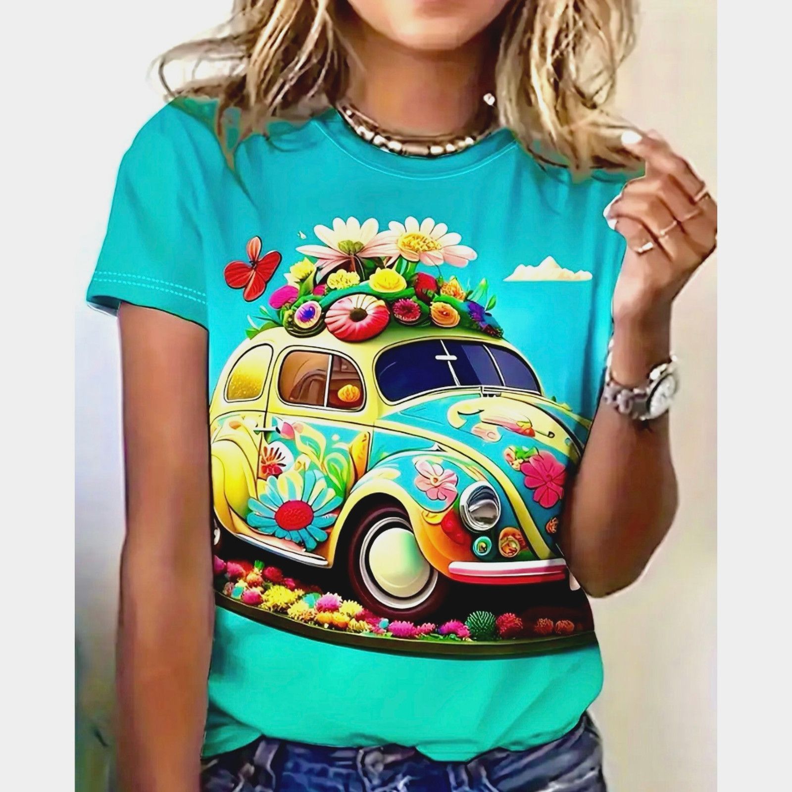 Other Vibrant Casual Crew Neck 70s Bug/Flowers T Shirt XXL (14) Size XL / US 12-14 / IT 48-50 - 2 Thumbnail
