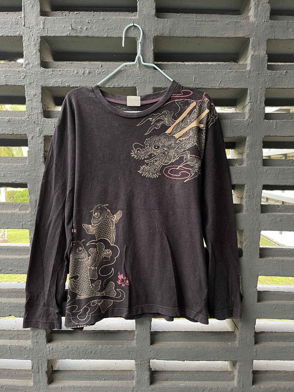 Japanese Brand × Vintage Sukajan dragon x koi fish motif longsleeve shirt Size US L / EU 52-54 / 3 - 1 Thumbnail