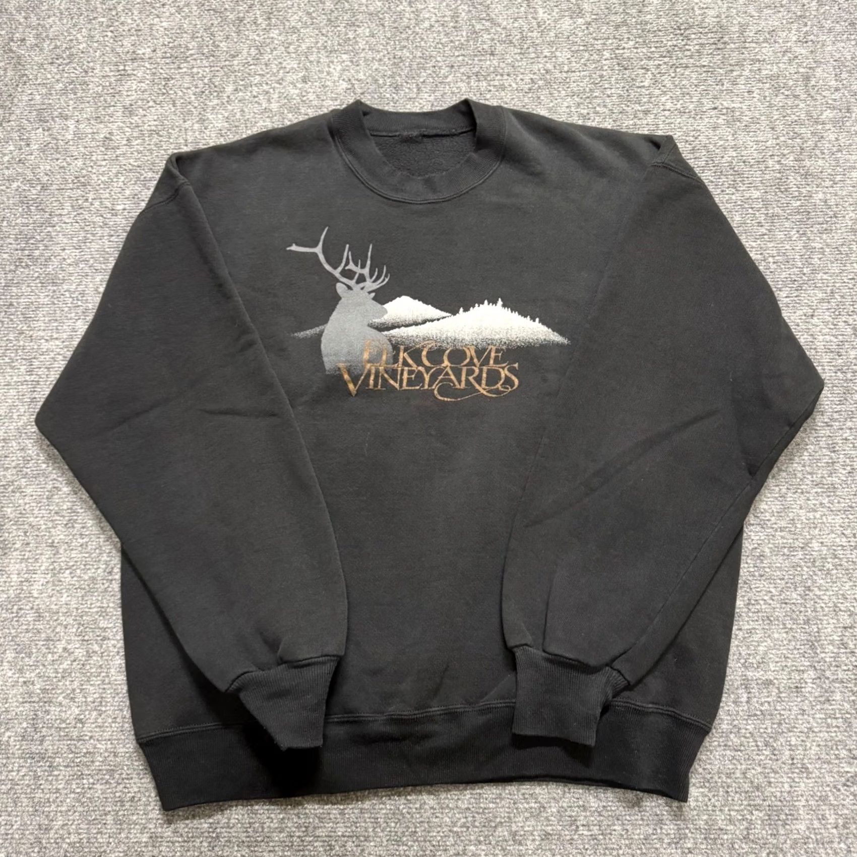 Vintage VINTAGE Elk Cove Vineyards Pullover Sweatshirt Men L Black 90s Faded - Sweatshirt Mens L Black 90s Size US L / EU 52-54 / 3 - 2 Thumbnail