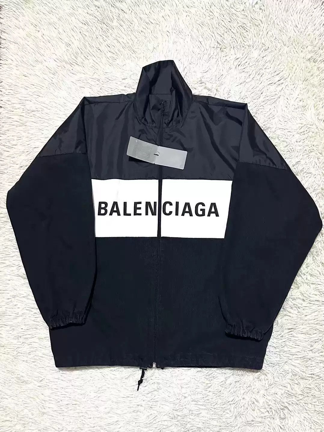 image of Balenciaga 21Fw Denim Patchwork Nylon School Uniform Jacket in Black, Men's (Size 2XS)