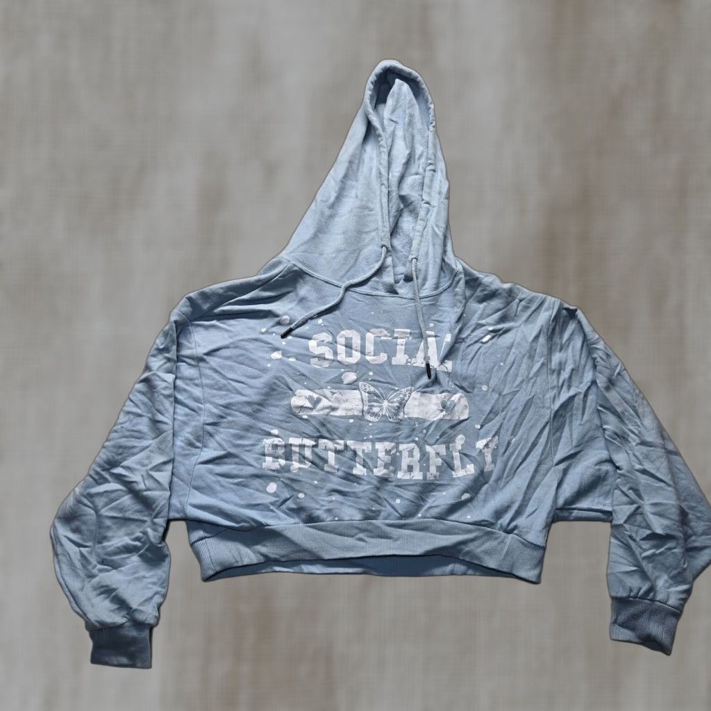 Vintage NO BOUNDARIES Hoodie Women 2XL Blue "SOCIAL BUTTERFLY" Pullover Graphic Print Hooded 90s Festival City USA Butterfly Size XXL / US 16-18 / IT 52-54 - 1 Thumbnail