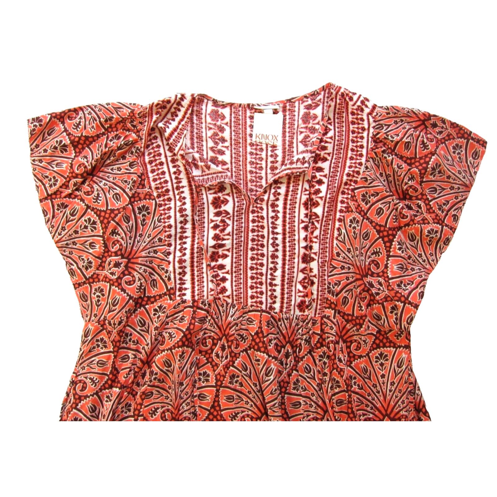 Vintage NWT Knox Rose Coral Pink Brown Floral Hawaiian Pocket Midi Kaftan Smock Dress 3X Size XXL / US 16-18 / IT 52-54 - 4 Thumbnail