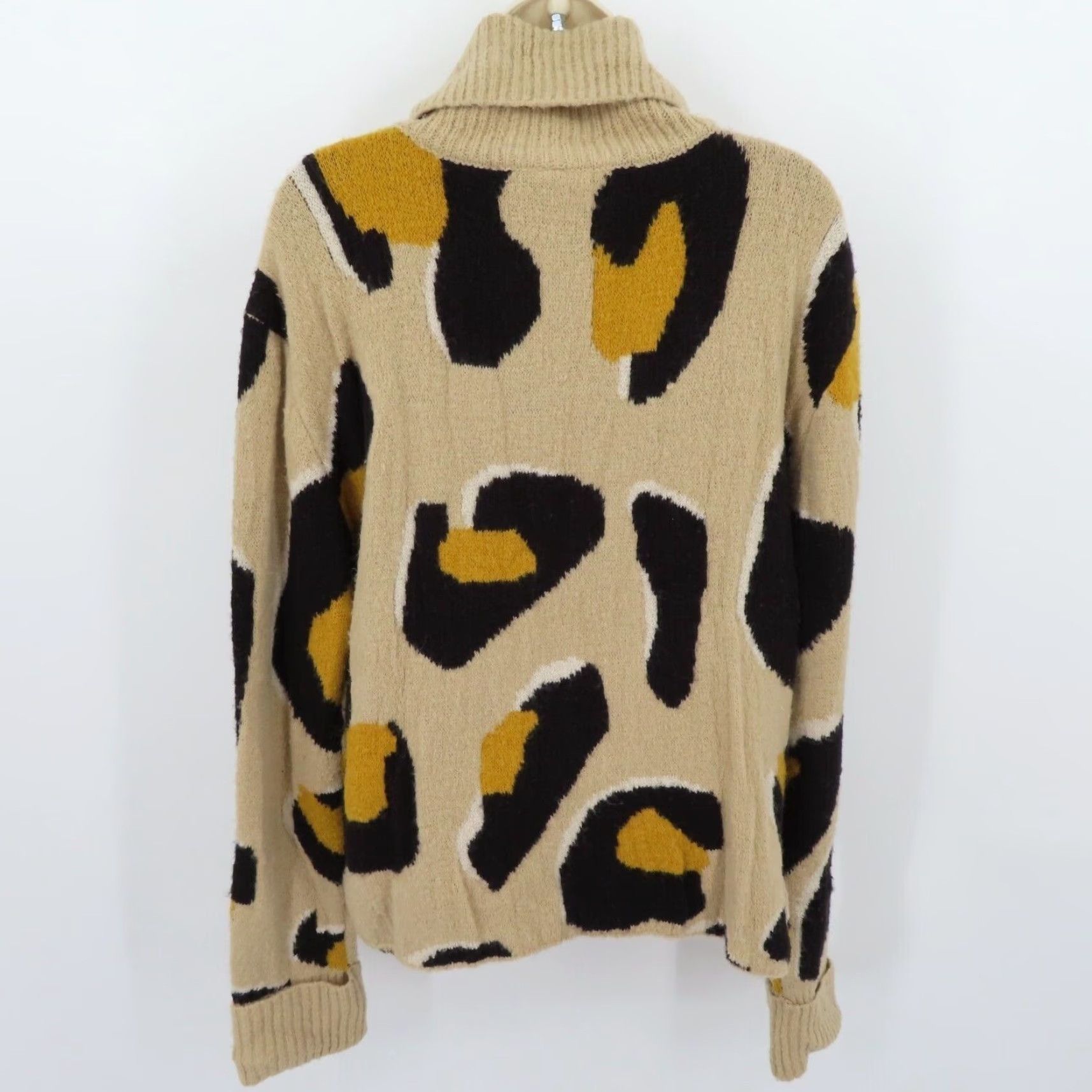Anthropologie Moth Medium Beige Leopard Cheetah Animal Print Cowl Neck Knit Pullover Sweater Size M / US 6-8 / IT 42-44 - 5 Thumbnail