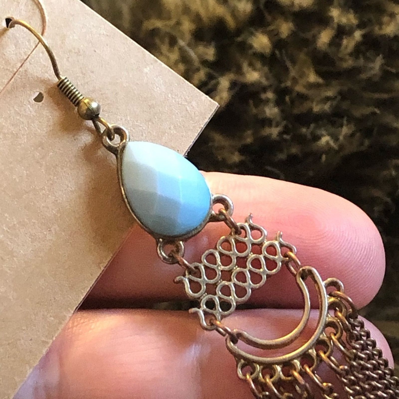 Jewelry Medieval style brass turquoise fringe earrings Size ONE SIZE - 3 Thumbnail