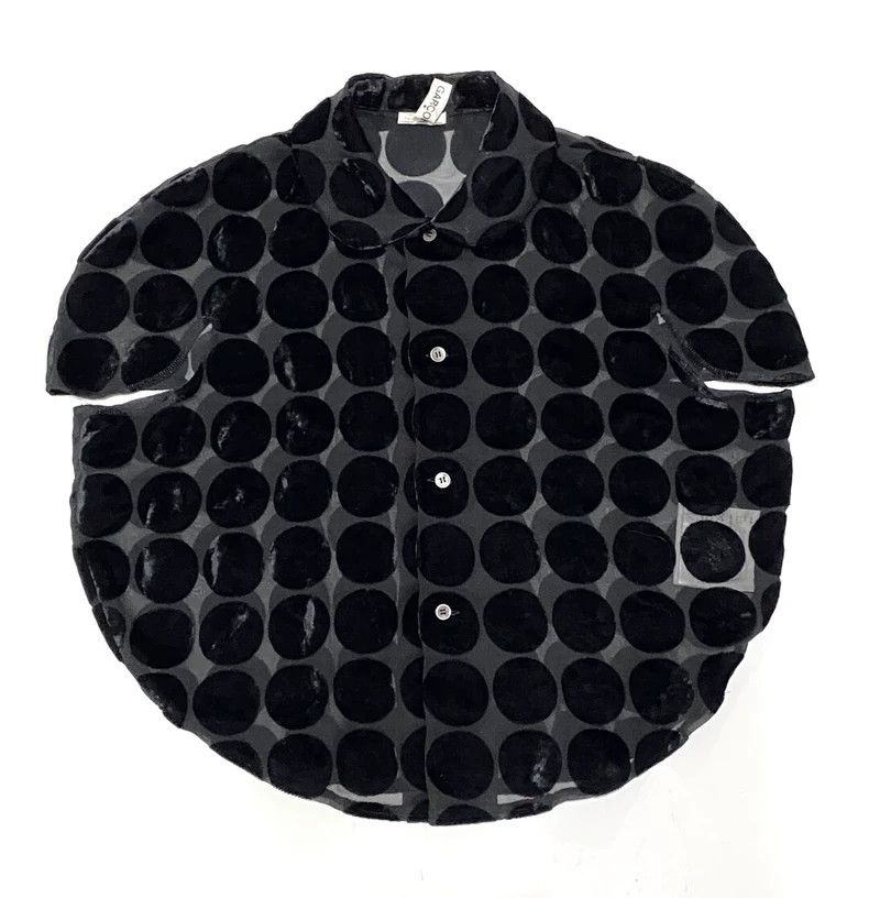Comme Des Garcons Round flocked polka-dot mesh shirt