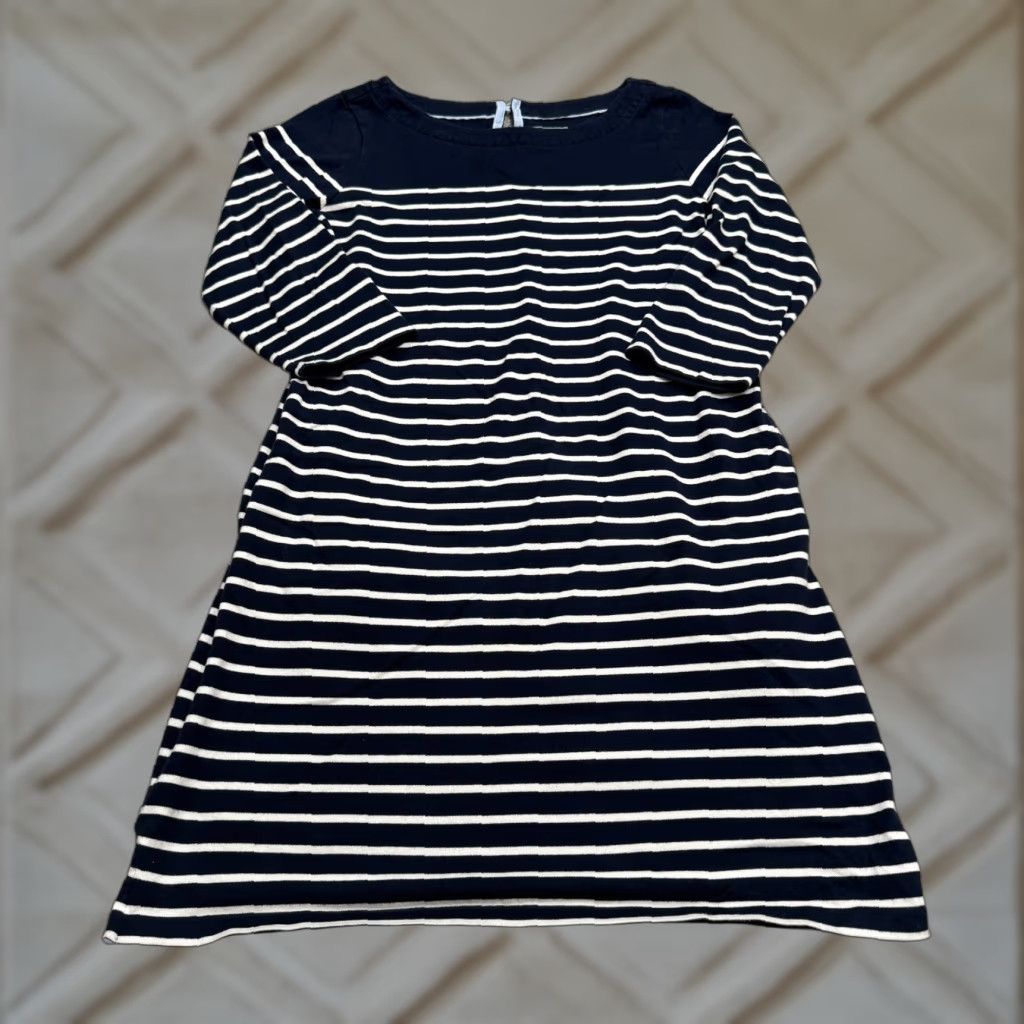Vintage L.L. Bean Boat Neck Striped Shift Dress Women Large Navy White 3/4 Sleeve Casual Size L / US 10 / IT 46 - 1 Thumbnail