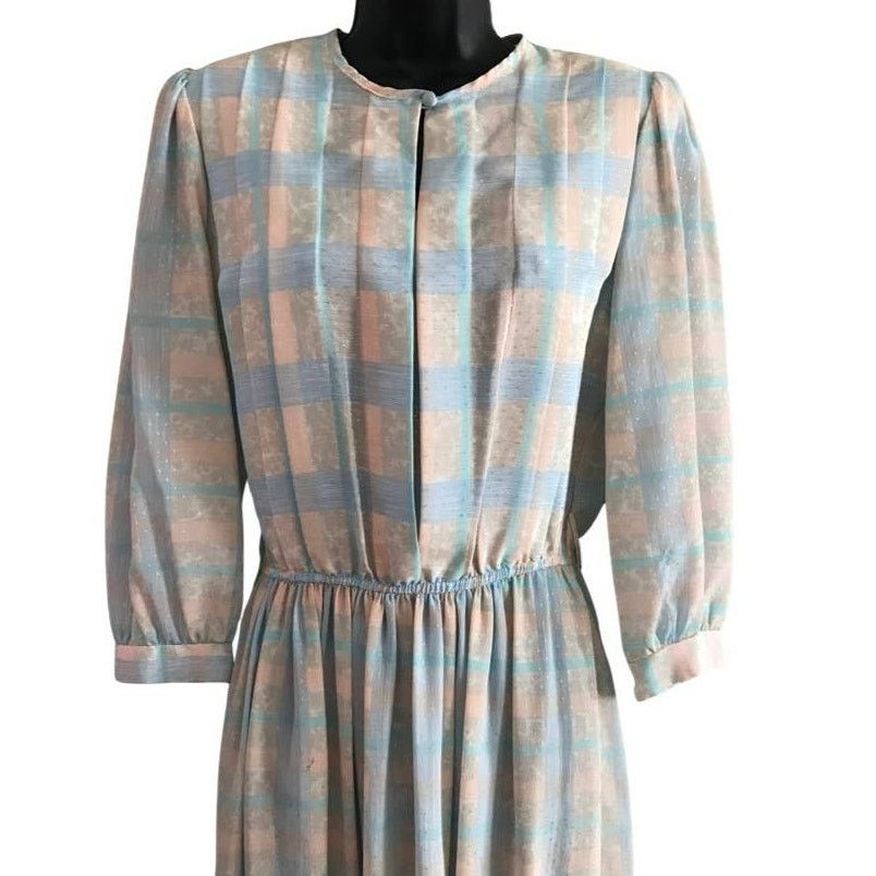 Vintage Vintage Jonathan Martin 1980s Light Blue Plaid Dress Sz Med Size M / US 6-8 / IT 42-44 - 2 Thumbnail