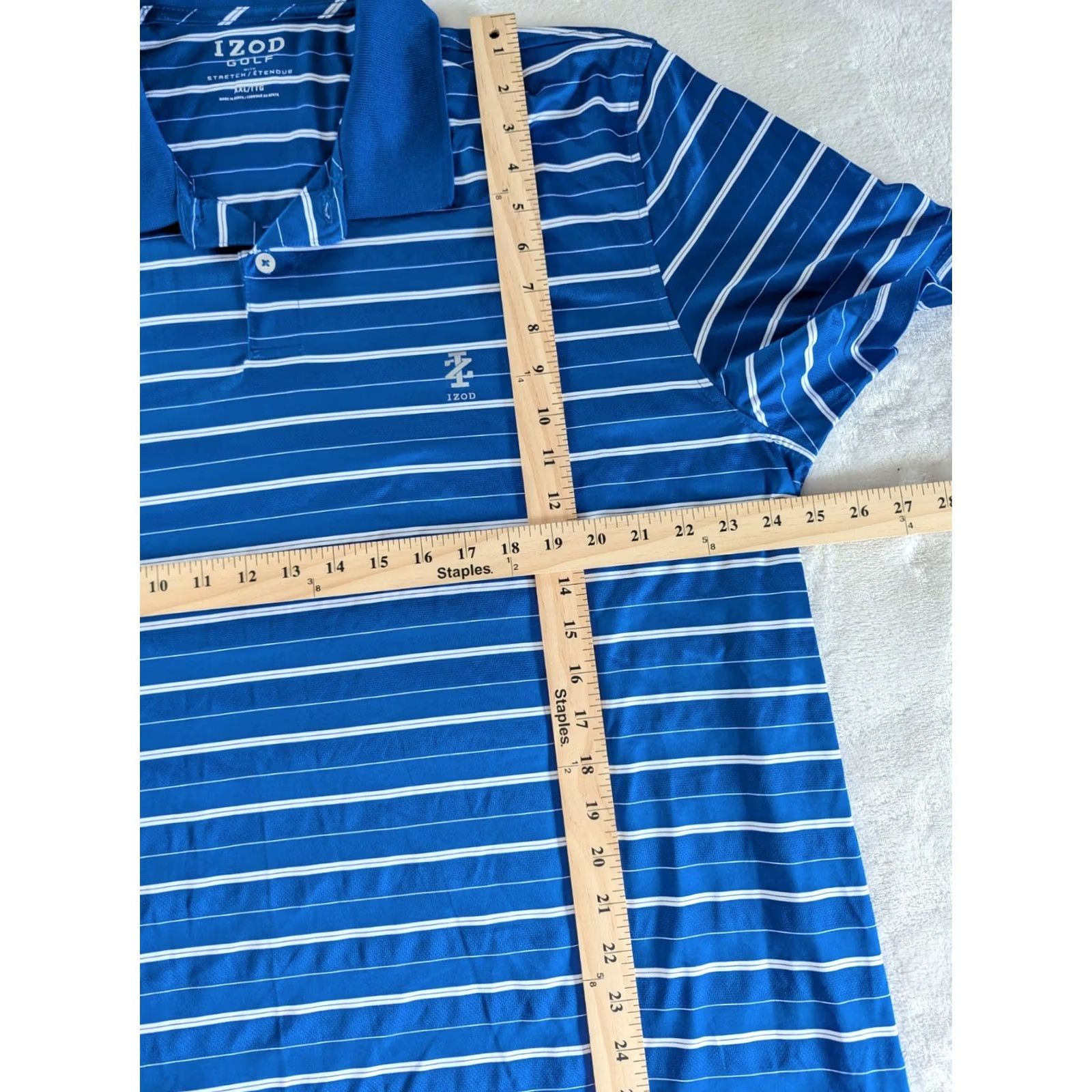 Izod IZOD Golf Polo Shirt Short Sleeve Striped Blue Mens XXL Regular Breathable Moisture Wicking Quick Dry Performance Sports Polo Shirt Size US XXL / EU 58 / 5 - 7 Thumbnail