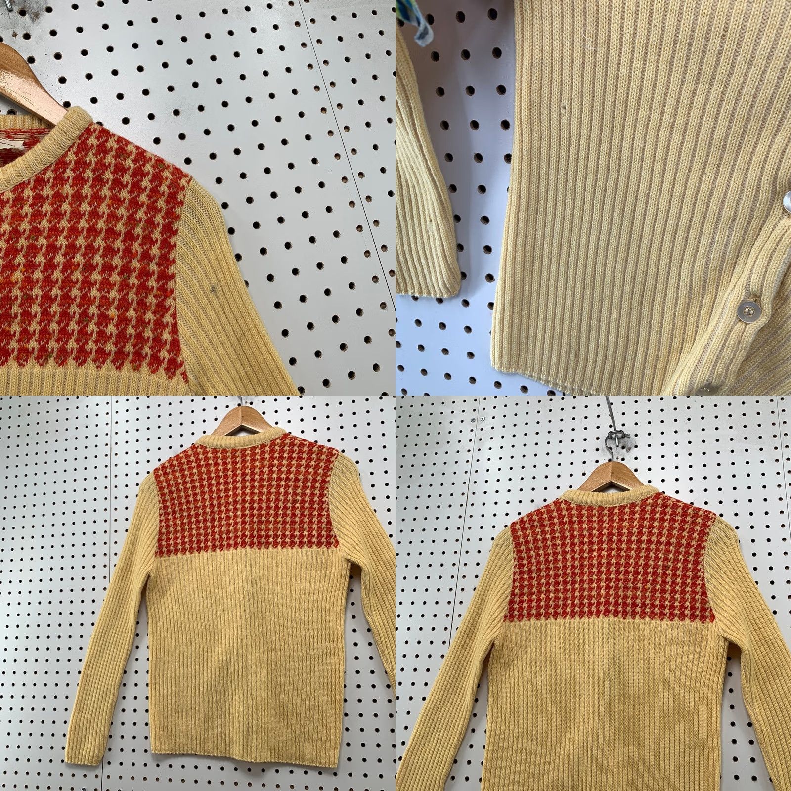 Vintage VINTAGE Koret California Cardigan Sweater Womens M bege Yellow Red Houndstooth Cardigan Mens Womens Girls Boys Size M / US 6-8 / IT 42-44 - 9 Thumbnail