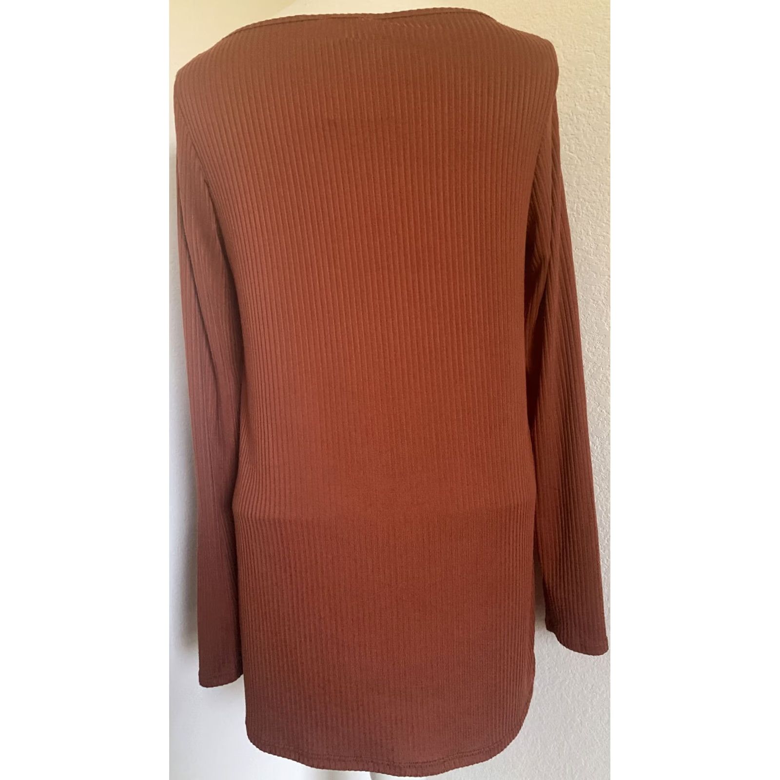 Rusty BiBi Blouse Shirt Womens S Brown 18" Pit to Pit 28" Length Long Sleeve Rust Pullover Stretch Casual Vintage No NWT Size S / US 4 / IT 40 - 3 Thumbnail