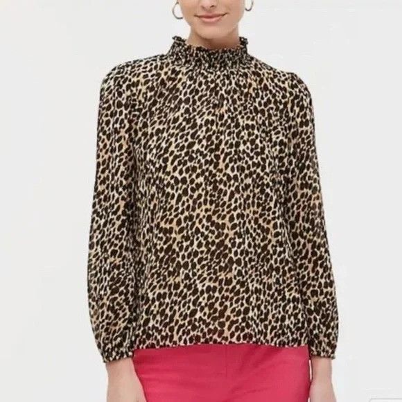 J.Crew J Crew XS Leopard Print Smocked Long Sleeve Blouse Mock High Size XS / US 0-2 / IT 36-38 - 8 Thumbnail