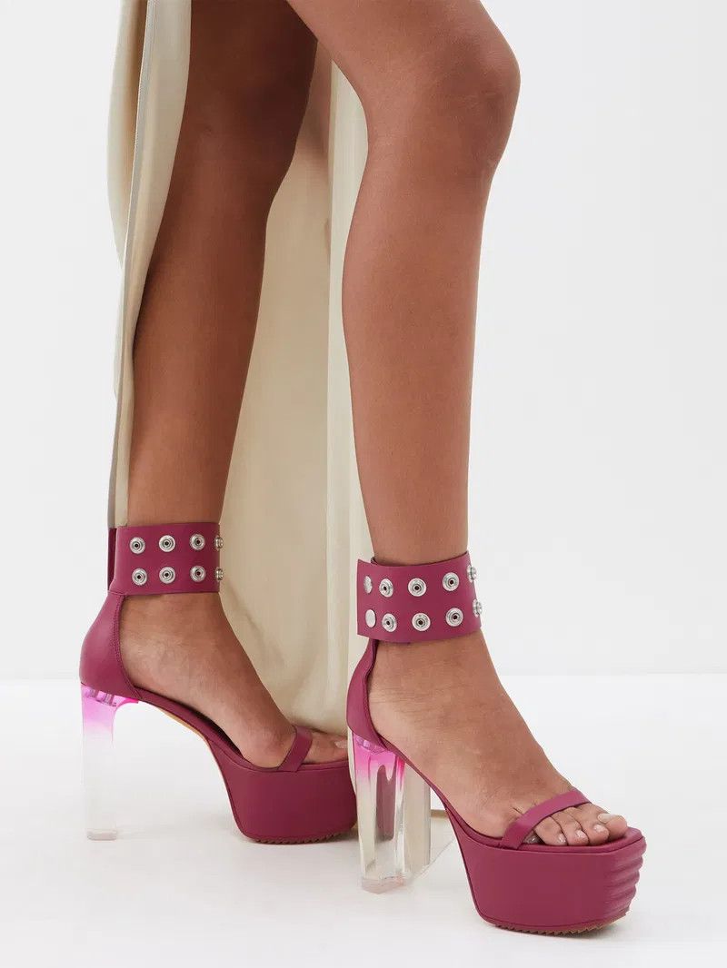 Rick Owens o1y0126 Leather Ankle Strap Sandals in Magenta Size US 6 / IT 36 - 5 Thumbnail