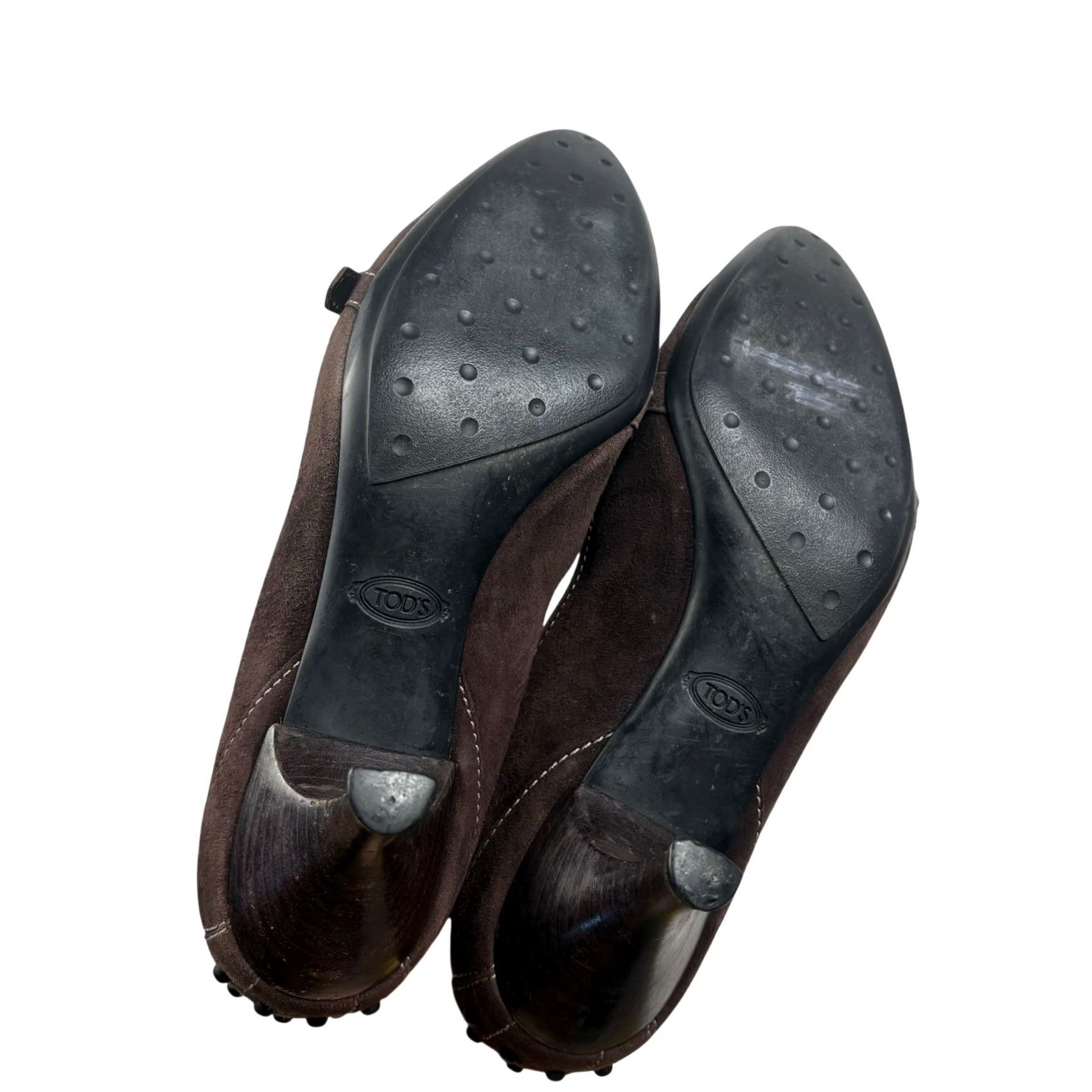 Vintage Tod's Dark Brown Suede Leather Low Heel Loafer Pumps Women's 7.5 Pointed Toe Mid Heel Leather Italy Workwear 2.5" Size US 8 / IT 38 - 6 Thumbnail