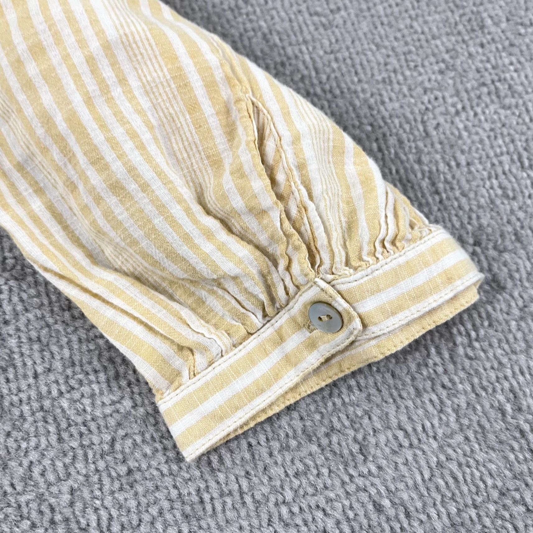 Vintage Wrap London Blouse Top Womens UK 14 / US 10 Yellow White Striped Beachy Minimal 3/4 Sleeve Casual Shirt Womens Regular Size Yellow Size L / US 10 / IT 46 - 7 Thumbnail