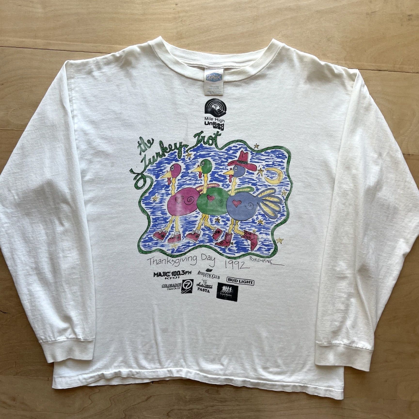 Vintage VINTAGE Turkey Trot Thanksgiving Shirt Large White 90s Long Sleeve Running Faded Size US L / EU 52-54 / 3 - 8 Thumbnail
