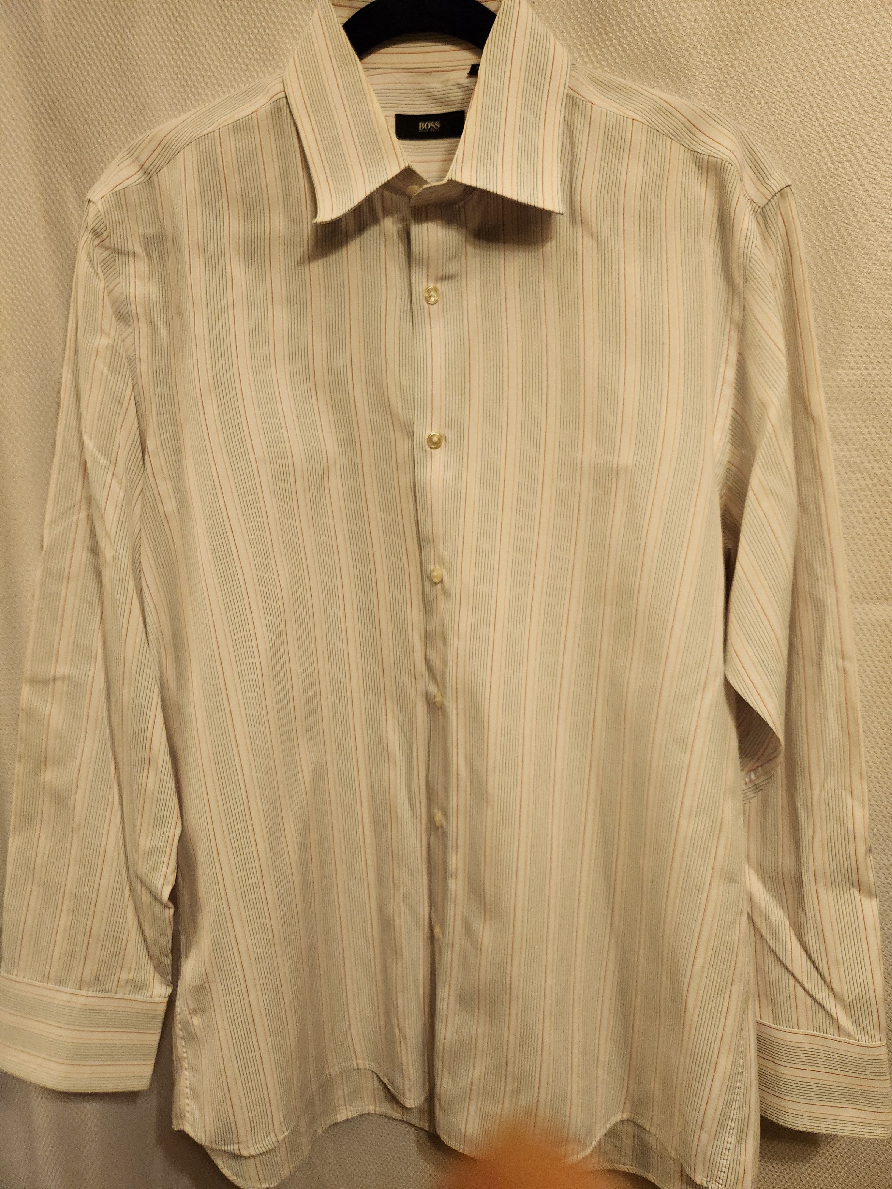 Hugo Boss Cotton Long Sleeve Red, White and Blue Striped Dress Shirt Size US L / EU 52-54 / 3 - 1 Thumbnail