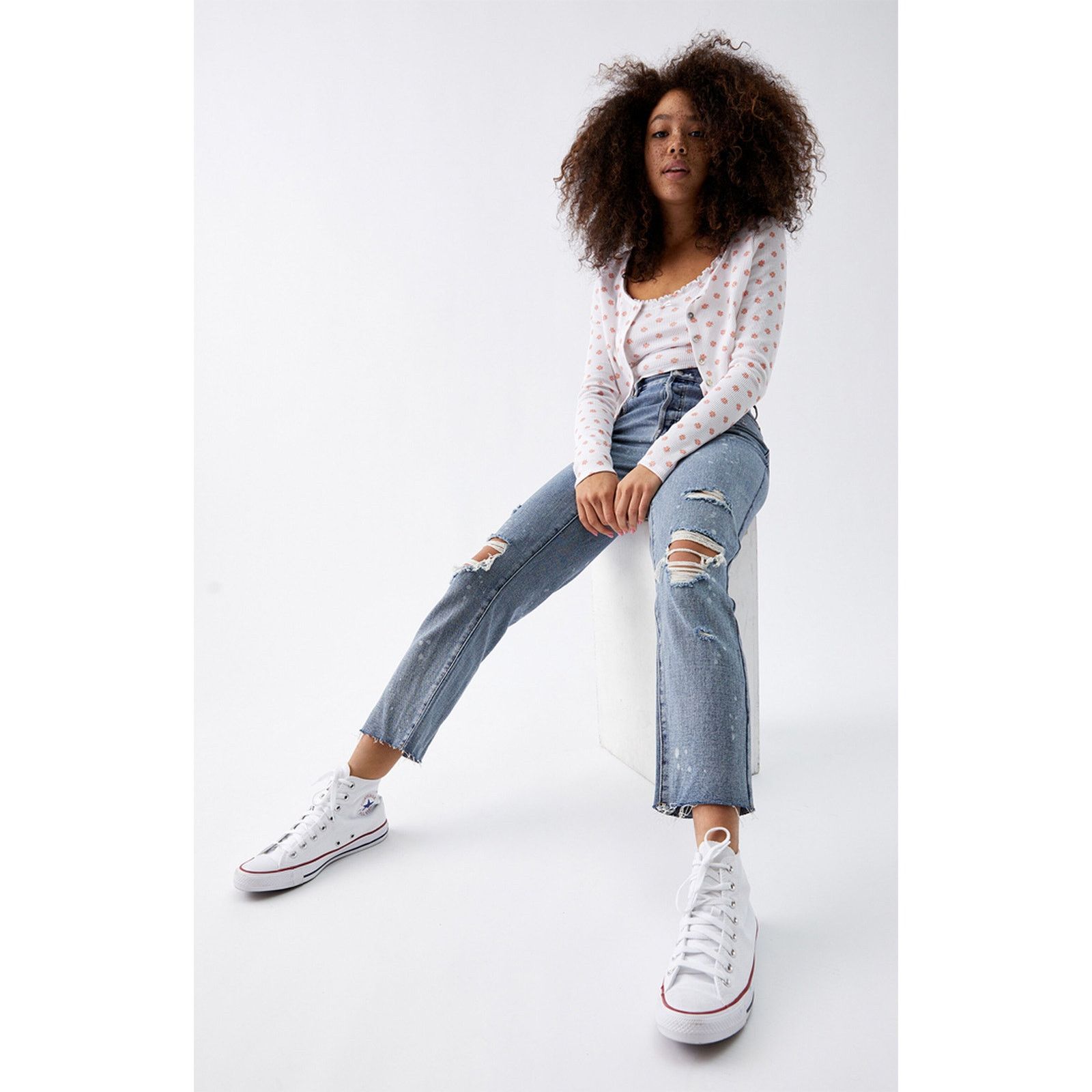 Pacsun PACSUN Medium Blue High Waisted Straight Leg Jeans Sz 27 Size 27" / US 4 / IT 40 - 1 Thumbnail