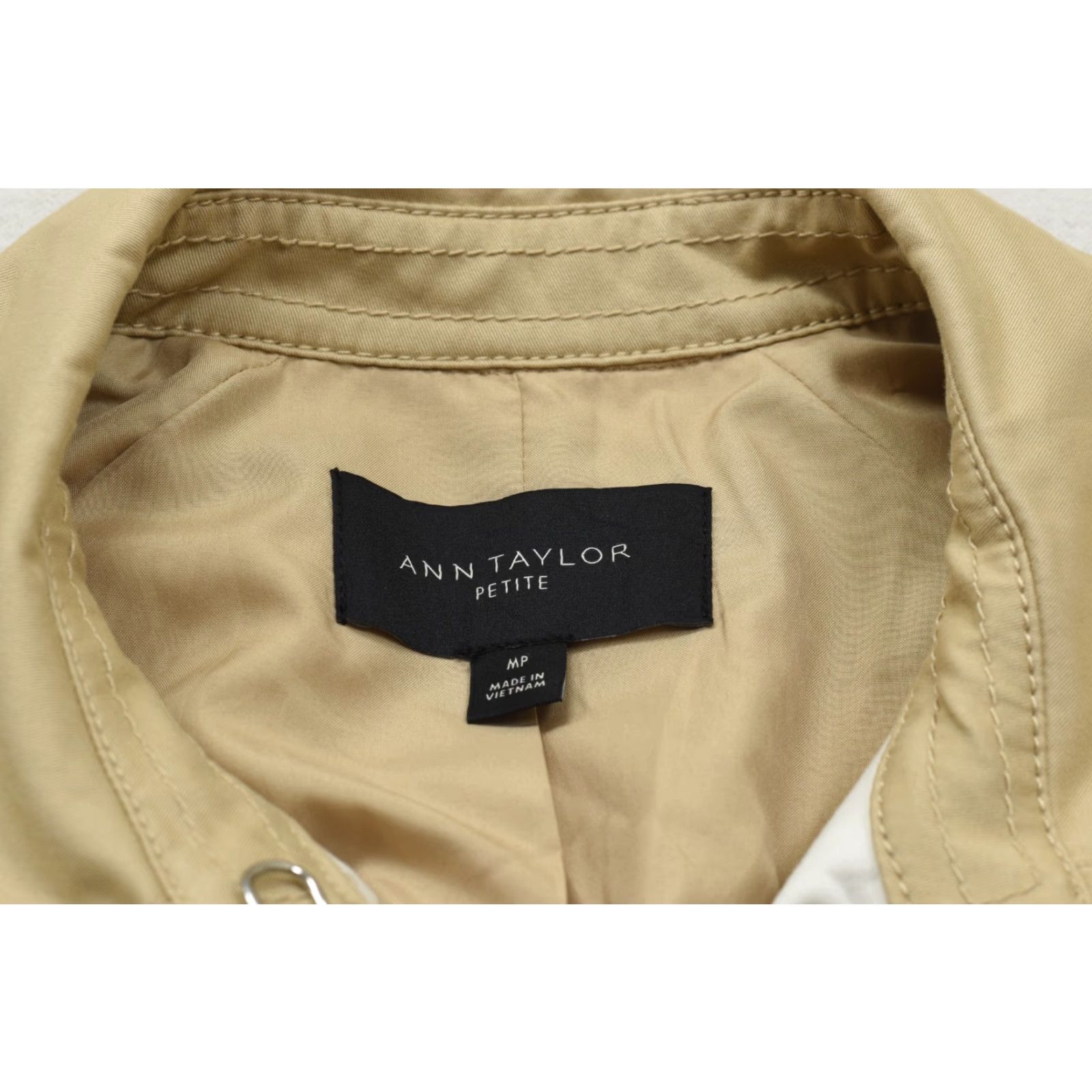 Ann Taylor Ann Taylor Petite MP Women's Colorblock Trench Coat Navy Tan White Cotton Blend Size M / US 6-8 / IT 42-44 - 8 Thumbnail