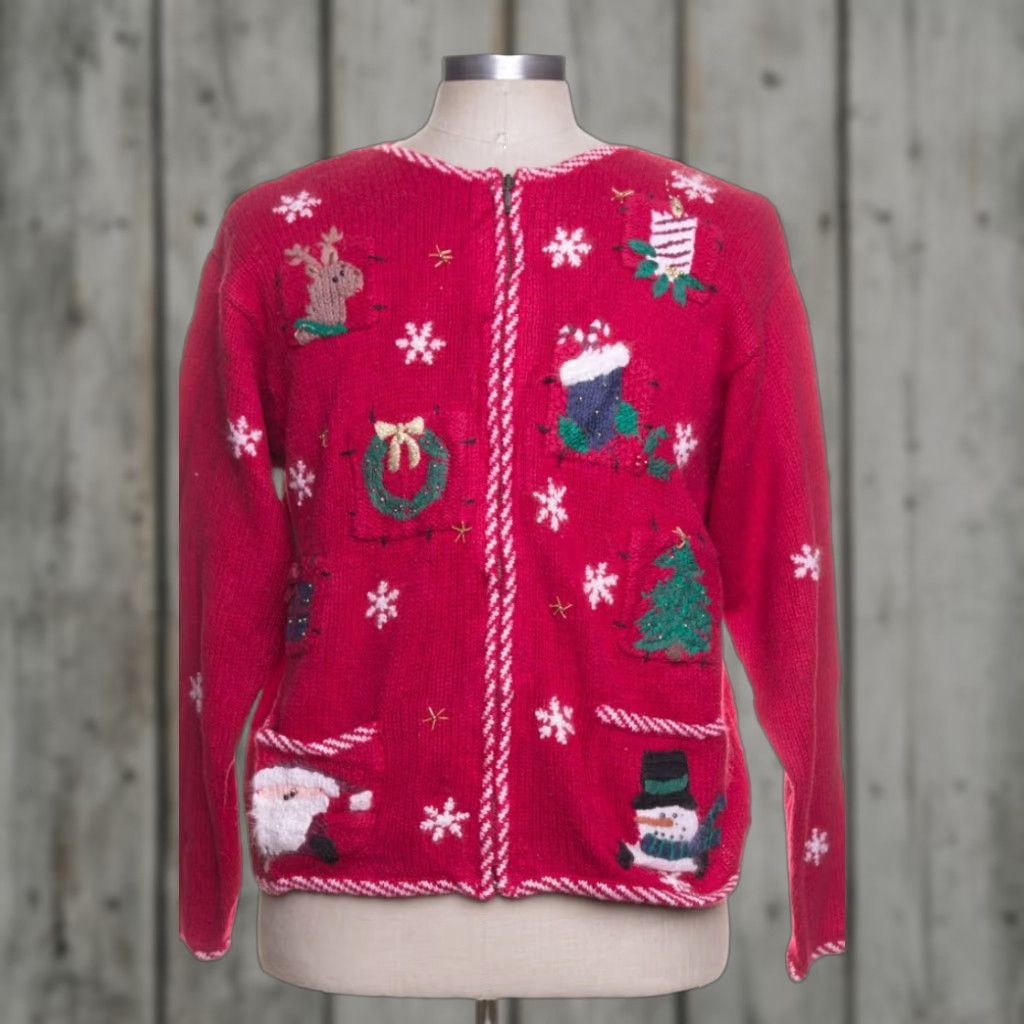 Croft & Barrow VINTAGE Croft & Barrow Red Ugly Christmas Cardigan XL Regular Cardigan Mens Womens 42” bust 23” length Santa Flair Holiday 1954 Ragstock Size XL / US 12-14 / IT 48-50 - 1 Preview