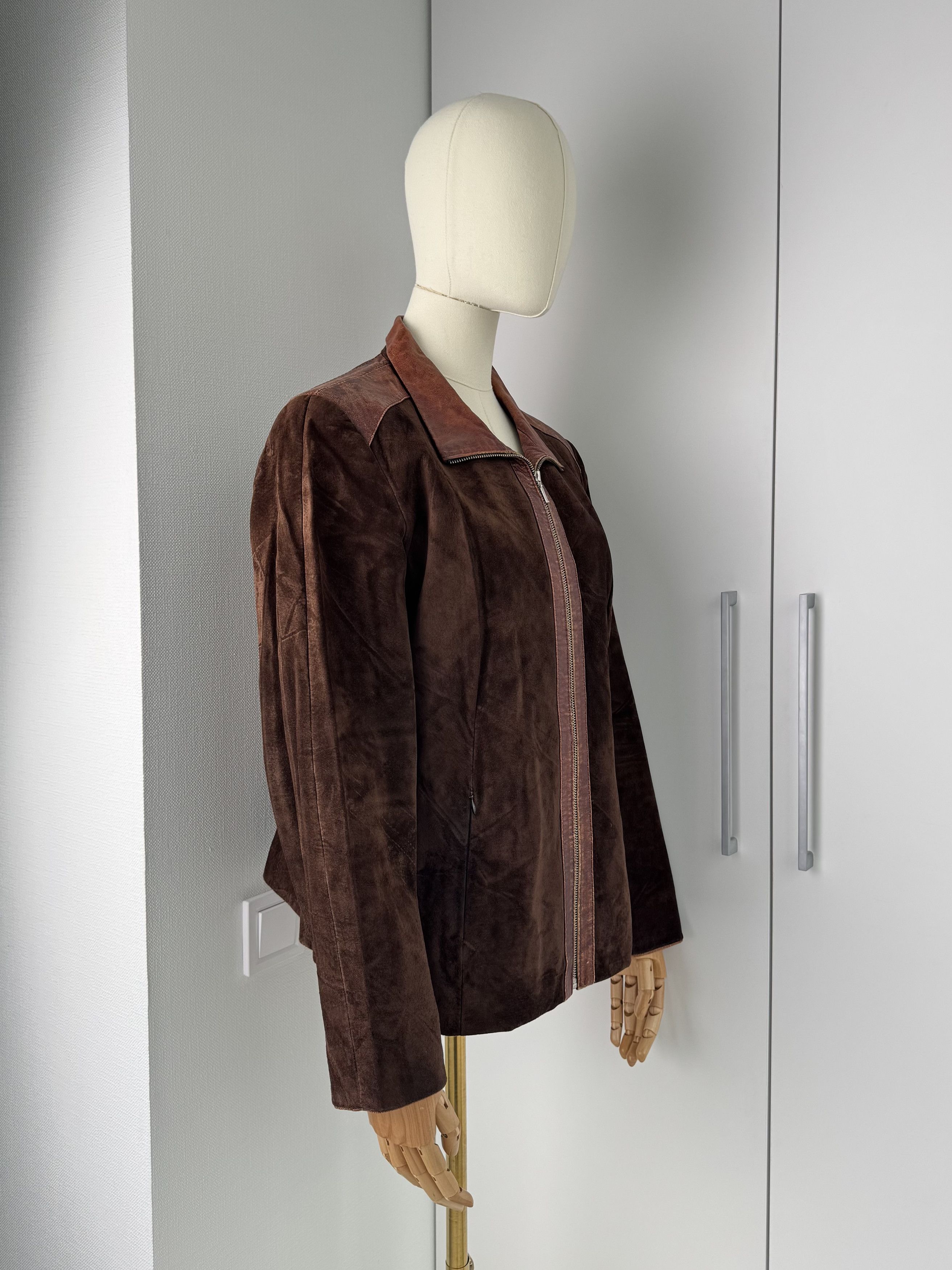 Vintage Women Brown Leather Jacket Y2K Vintage Zip Up Fitted Size L / US 10 / IT 46 - 2 Thumbnail