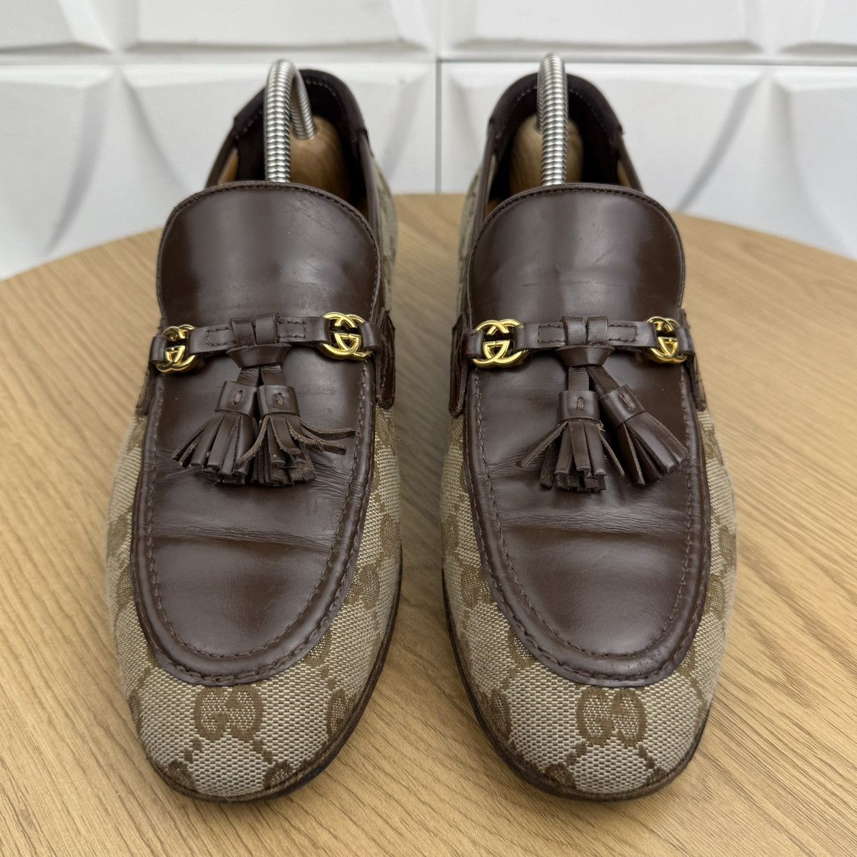 Gucci GUCCI Loafers Leather Shoes Monogram GG Metal Logo Beige Size US 7 / IT 37 - 4 Thumbnail