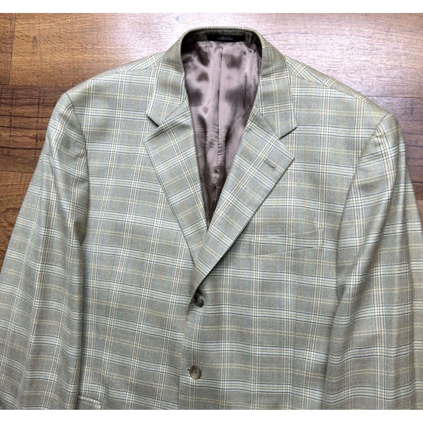 Joseph Abboud Joseph Abboud Blazer Mens 46R Wool Silk Sport Coat Jacket Gray Windowpane Notch Lapel Four-Button Cuffs Size 46R - 2 Thumbnail