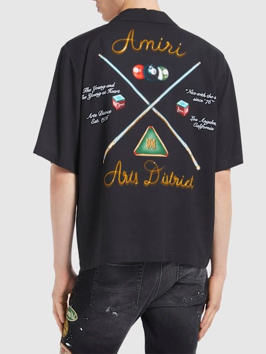 Amiri o1lsvrm0425 Pool Cue Printed Viscose Bowling Shirt in Black Size US S / EU 44-46 / 1 - 4 Thumbnail