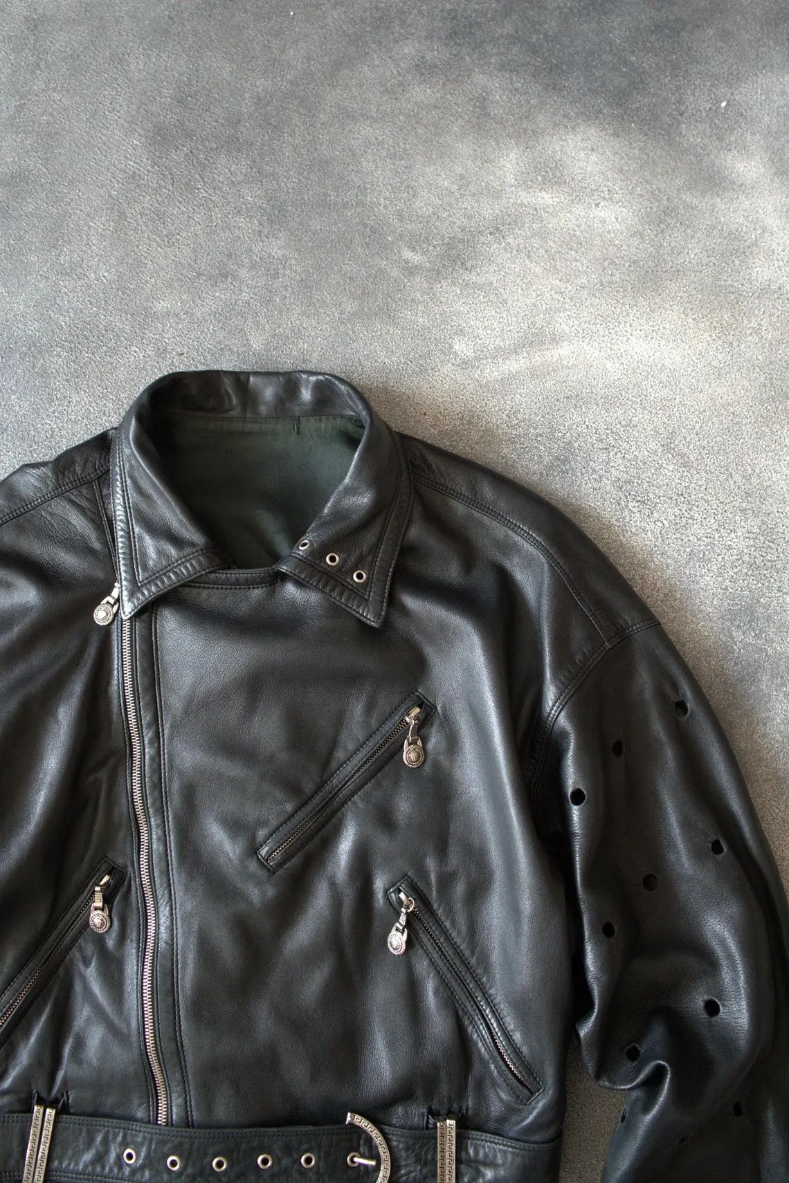Versace S/S 1994 Gianni Versace RUNWAY Perforated Leather Jacket Size M / US 6-8 / IT 42-44 - 10 Thumbnail