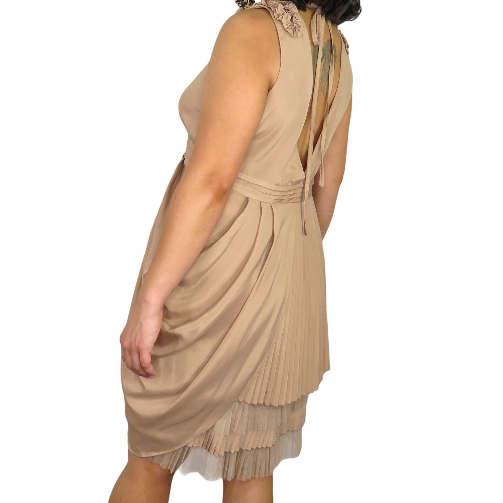 Anthropologie Anthro Ryu Tan Pleated Cocktail Midi Dress Large Size L / US 10 / IT 46 - 2 Thumbnail