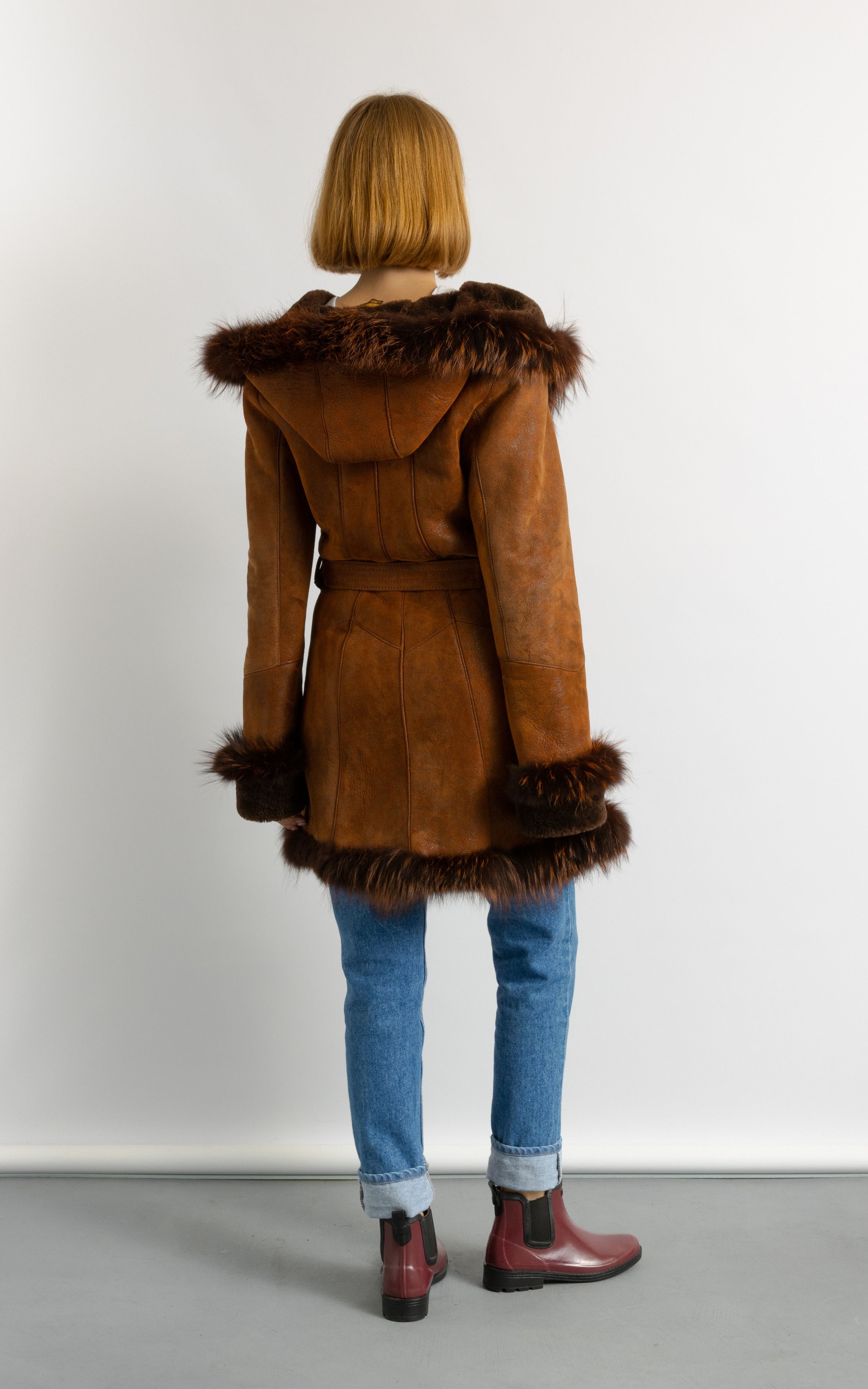 Vintage Suede Sheepskin Leather Shearling Coat 8703 Size M / US 6-8 / IT 42-44 - 6 Thumbnail