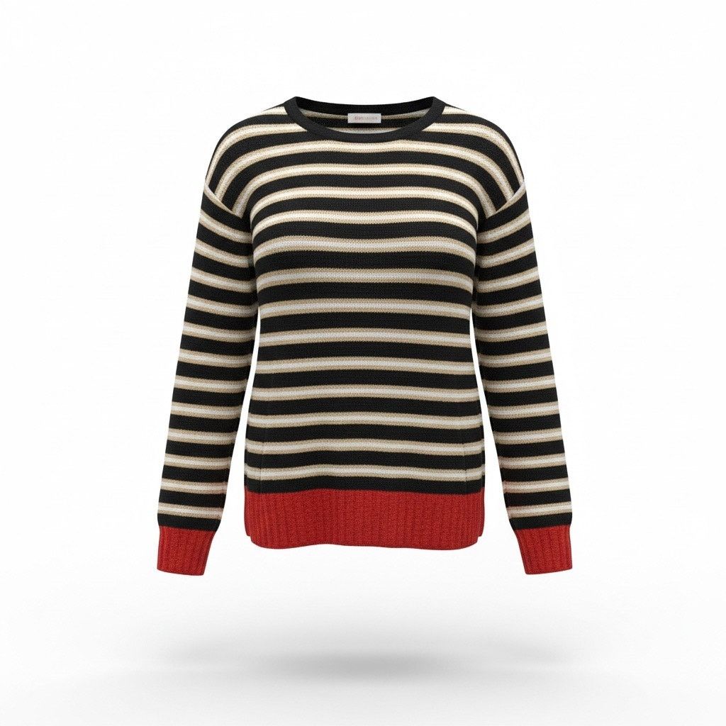 Lou & Grey Lou & Grey Women’s Small Striped Sweater Black Tan Red Hem Size S / US 4 / IT 40 - 1 Thumbnail