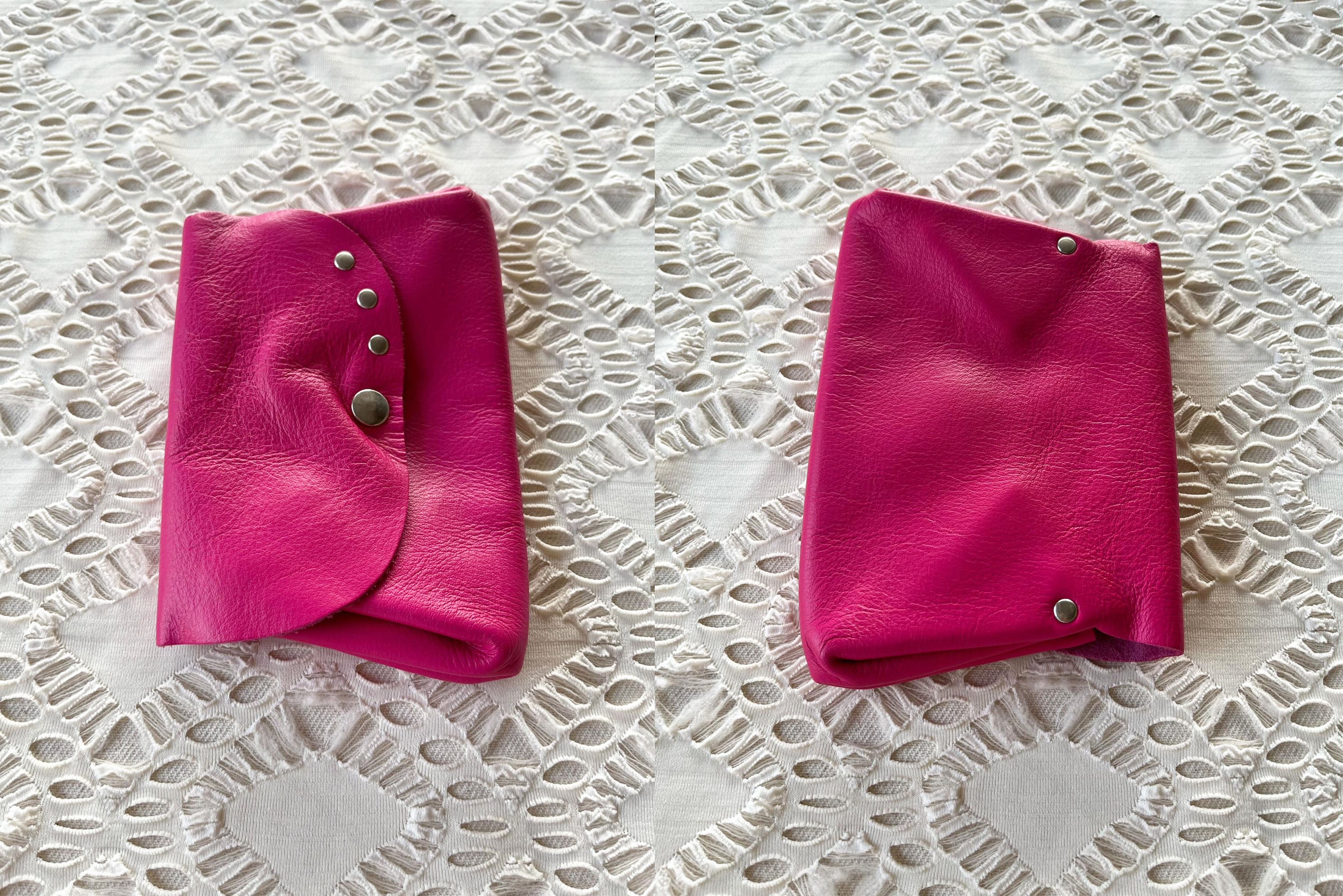 Vintage Fuchsia Genuine Leather mini flap bag, double flap bag Size ONE SIZE - 5 Thumbnail