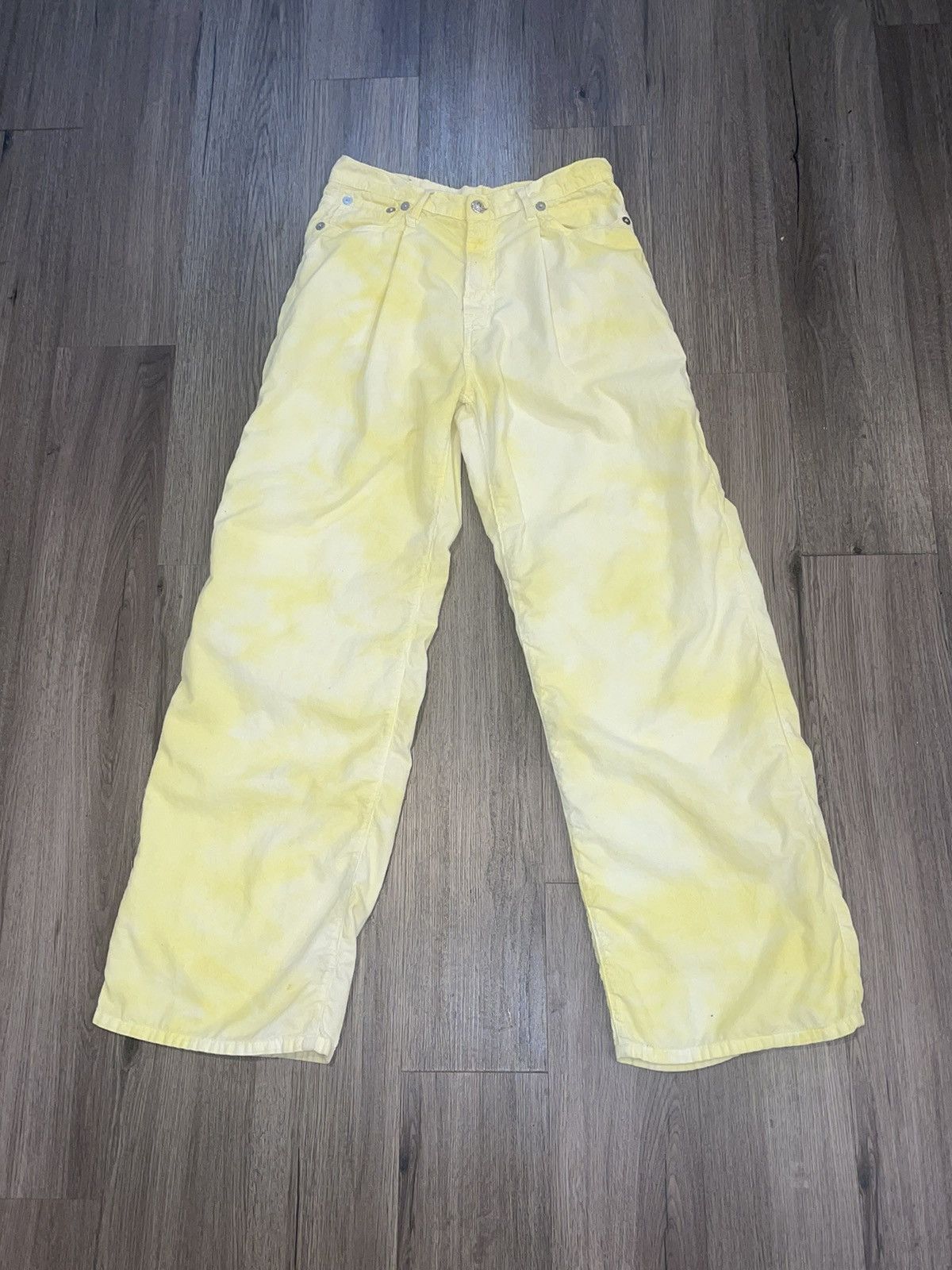 image of R13 Powder Yellow Pleated Denim, Men's (Size 30)