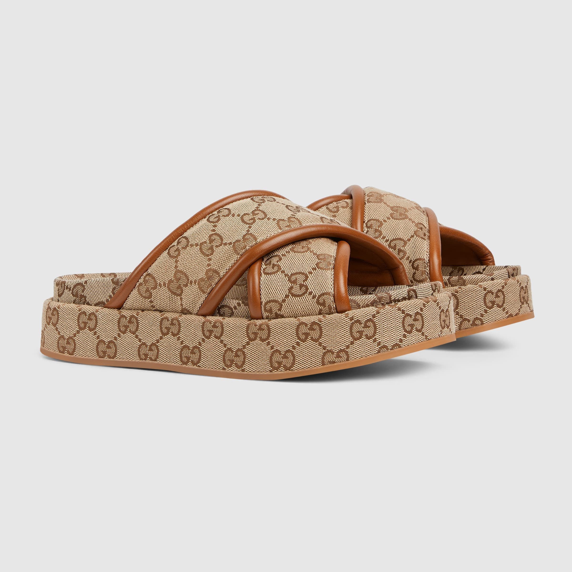 Gucci oc11z1025 Women's GG Platform Sandals in Beige & Dark Brown Size US 4 / IT 34 - 2 Thumbnail