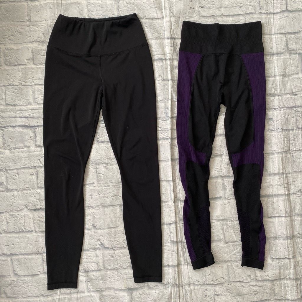 Other Fabletics Demi Lovato & 90 degrees women XS pull on fitted leggings black purple Size 26" / US 2 / IT 38 - 1 Thumbnail