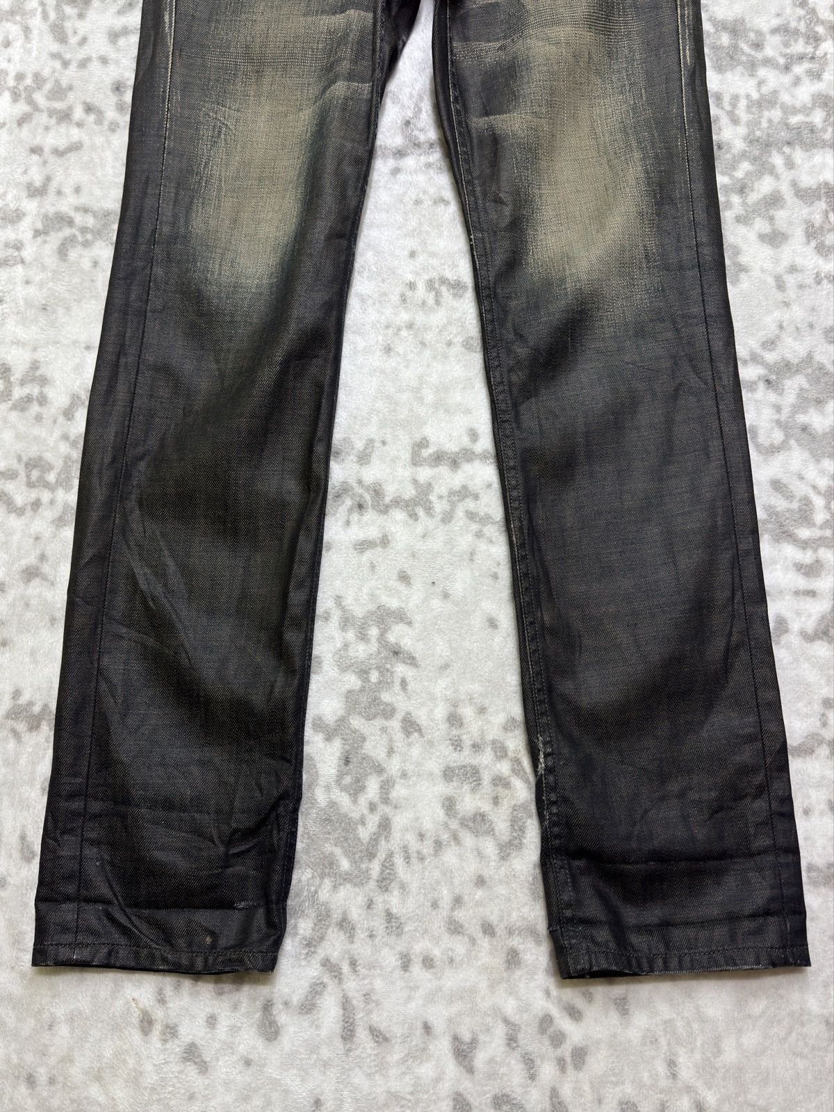 Vintage Vintage Back Number Waxed Black Distressed Denim Jeans Size US 31 - 7 Thumbnail
