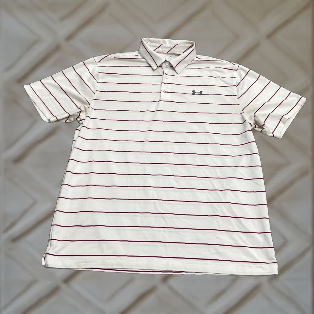 Under Armour Under Armour HeatGear Polo Shirt Mens L White Striped Short Sleeve Golf Activewear Top Size US L / EU 52-54 / 3 - 1 Thumbnail