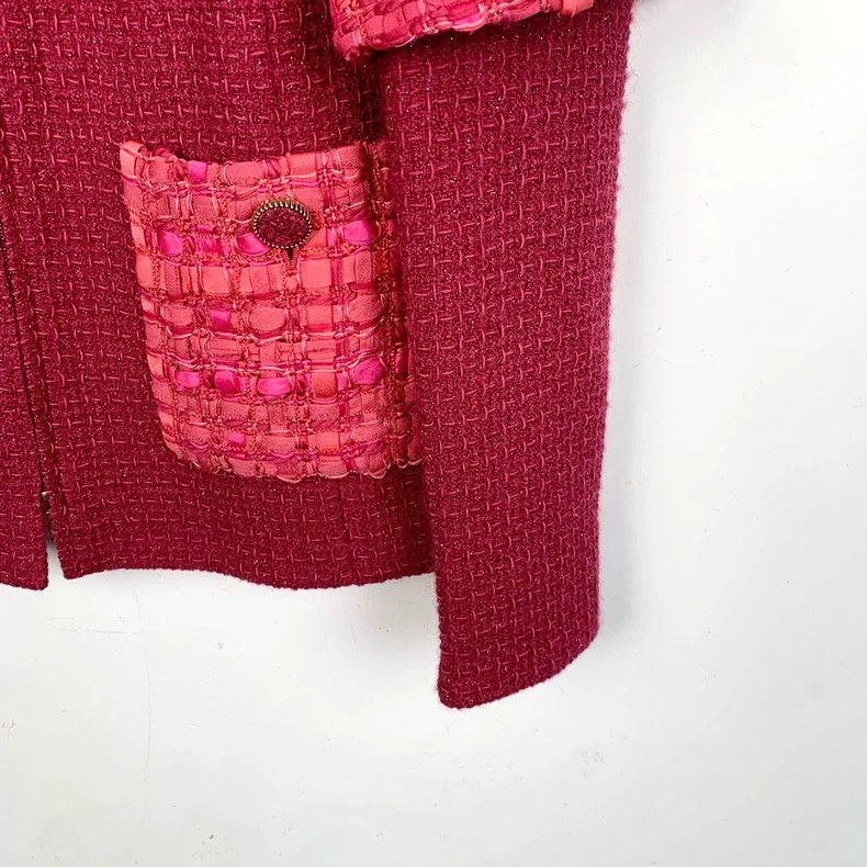 Chanel ChanelRed stitching fine glitter wool zipper tweed jacket 2 Size XS / US 0-2 / IT 36-38 - 4 Thumbnail