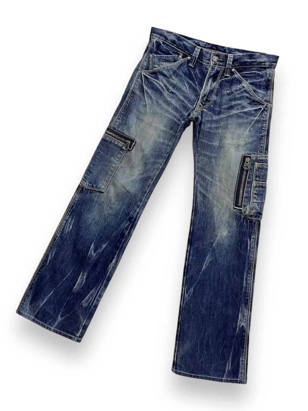 Japan Blue 🔥RARE🇯🇵MADE IN JAPAN BLUEWAY Punk Distressed Denim Cargo Size US 30 / EU 46 - 5 Thumbnail