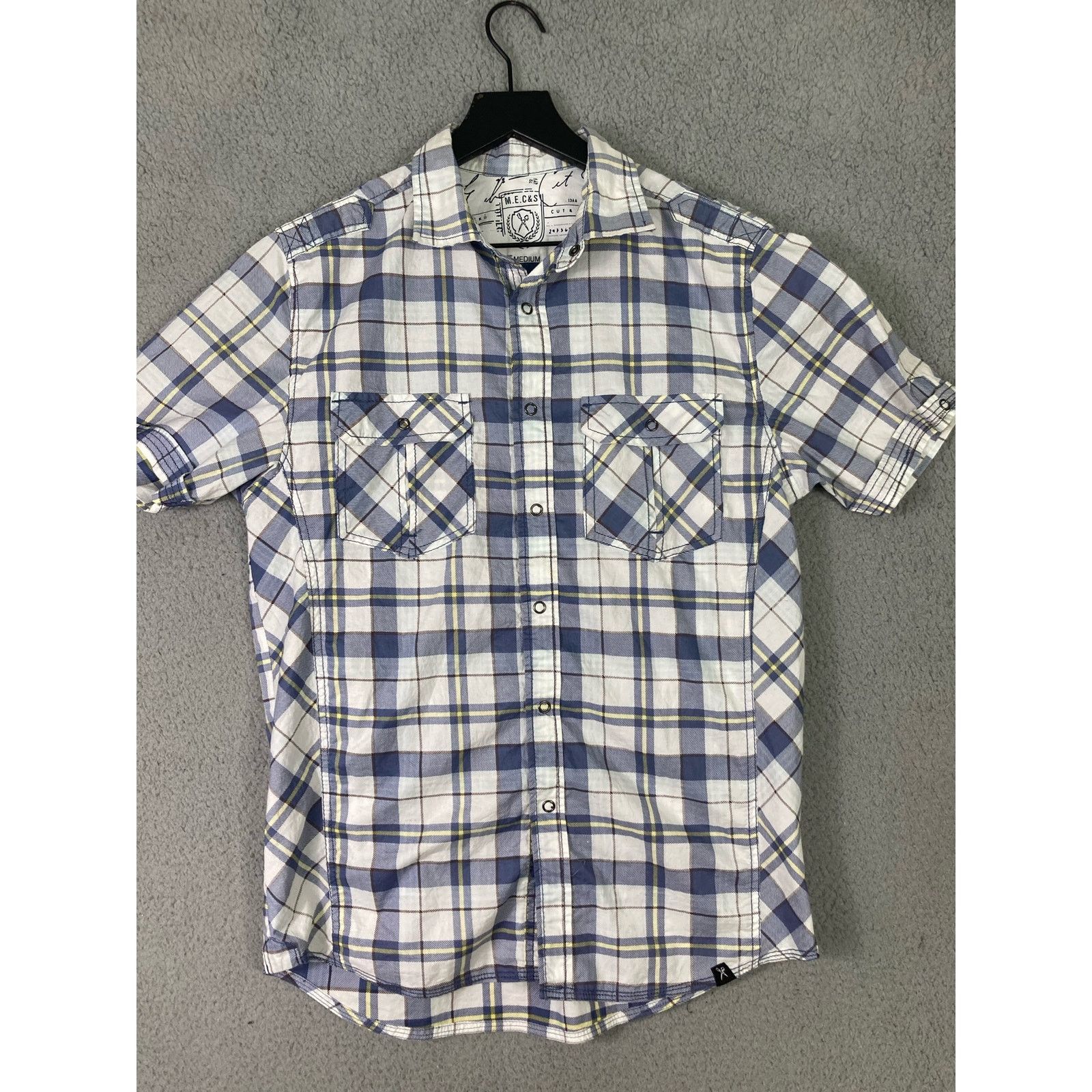 Marc Ecko Marc Ecko Men's Short Sleeve Plaid Shirt Size M White Blue Size US M / EU 48-50 / 2 - 5 Thumbnail