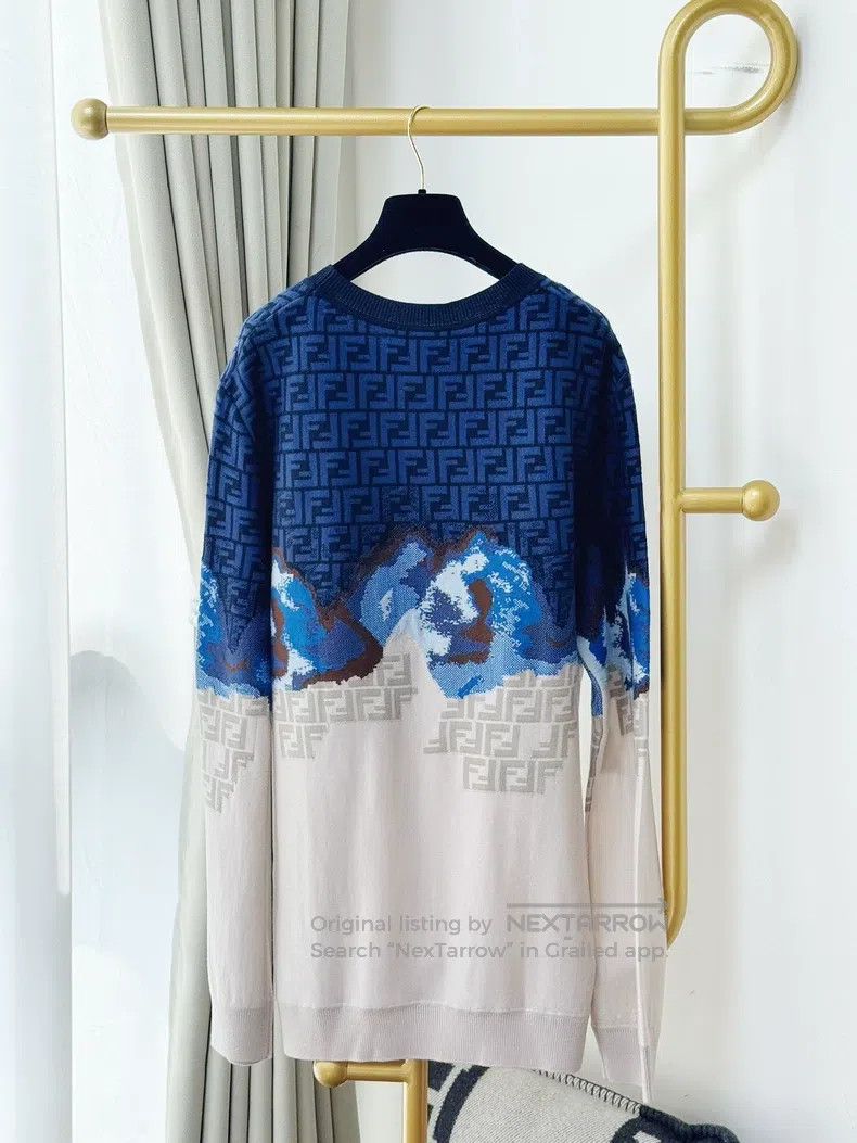 Fendi Fendi White and Blue Long Sleeve Crew Neck Sweater Size US L / EU 52-54 / 3 - 3 Thumbnail