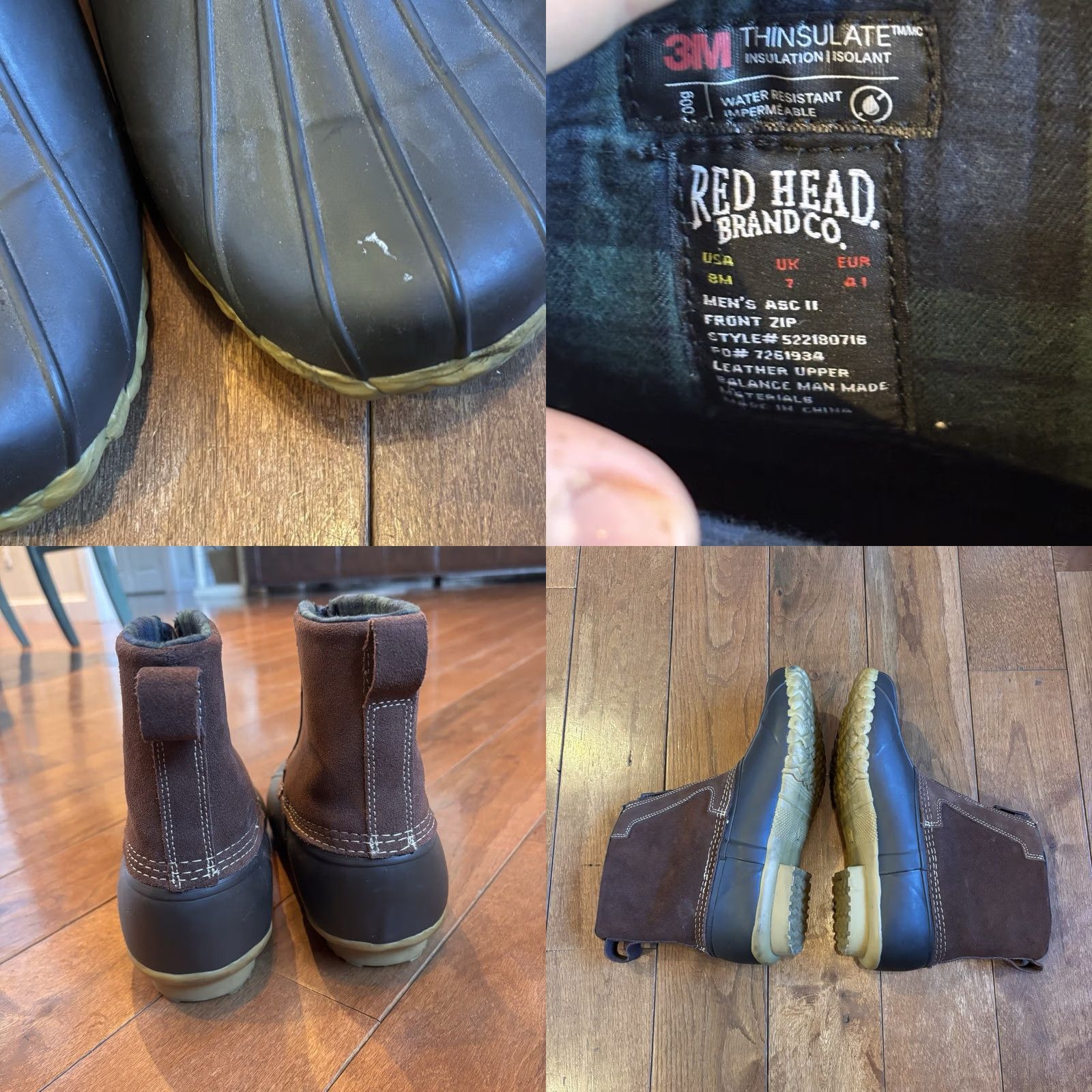 CO RedHead Brand Co Mens 3M Thinsulate ACS II Duck Boots Brown Leather 8M Front Zip Size US 8 / EU 41 - 8 Thumbnail