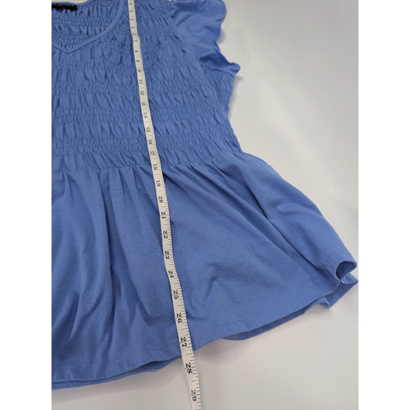 Vintage Lane Bryant Women's Blouse Shirt V-Neck Flutter Sleeve Smocked Peplum Top Size 26/28 Blue) Size 4XL / US 24-26 - 3 Thumbnail
