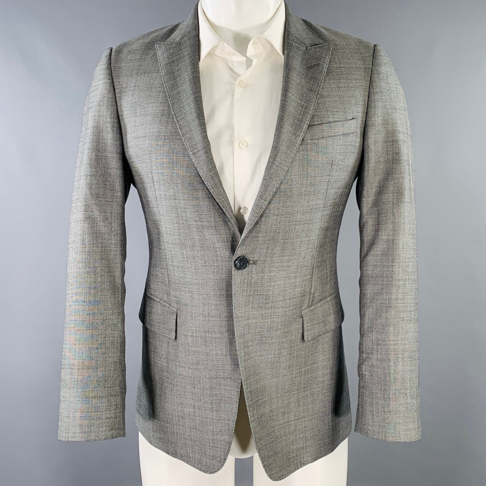 Emporio Armani EMPORIO ARMANI Size 36 Grey Solid Wool Silk Peak Lapel Suit Size 36S - 1 Thumbnail