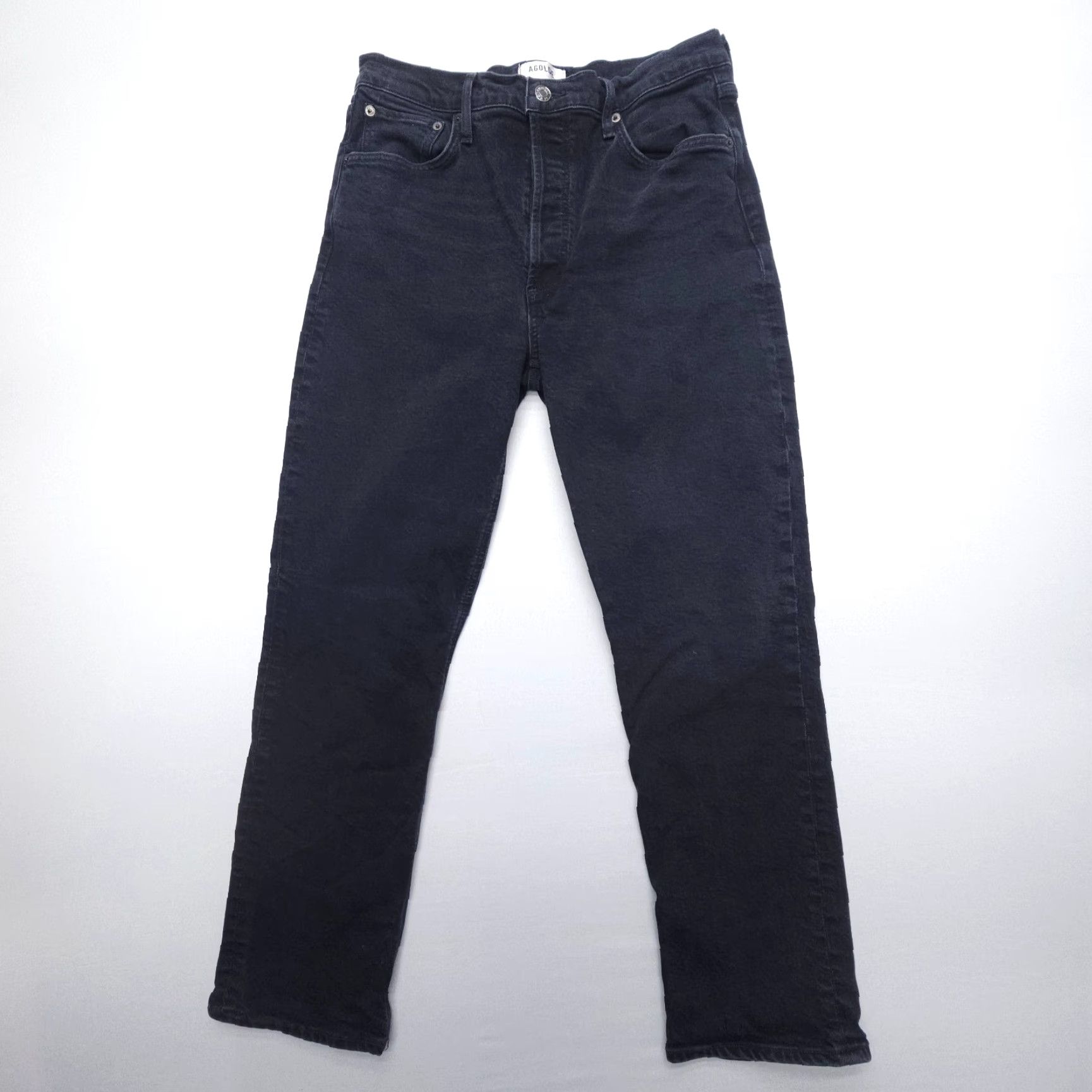 Agolde AGOLDE Riley Jeans Women Size 29 Black High Rise Straight Button Fly Denim EUC Size 29" - 2 Thumbnail
