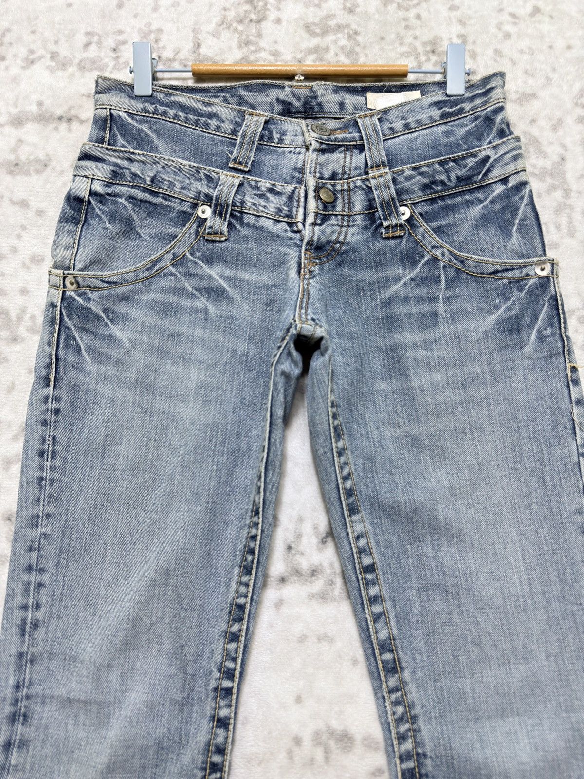 Japanese Brand Double Name Japanese Double Waist Layered Denim Jeans Y2K Size US 29 - 3 Thumbnail