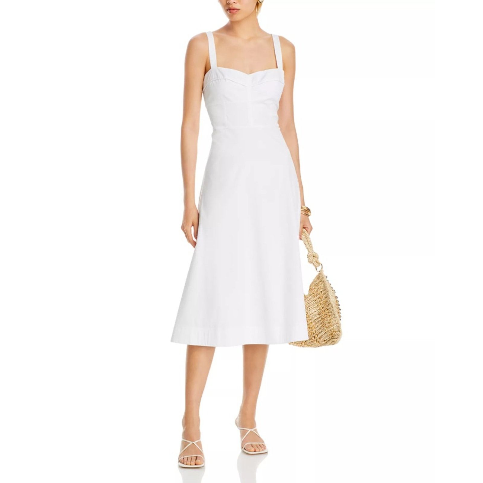 Veronica Beard Veronica Beard Women White Cotton Summer Midi Dress US 12 Size XL / US 12-14 / IT 48-50 - 2 Thumbnail