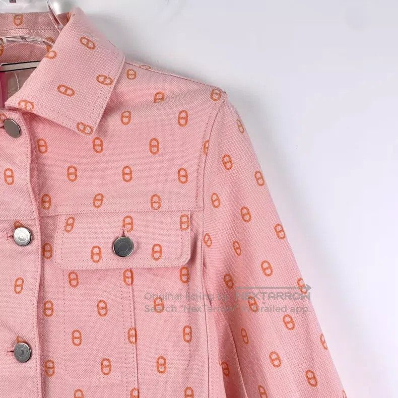 Hermes Hermes Pink Pig Nose Printed Cotton Lapel Single-Breasted Size XS / US 0-2 / IT 36-38 - 3 Thumbnail